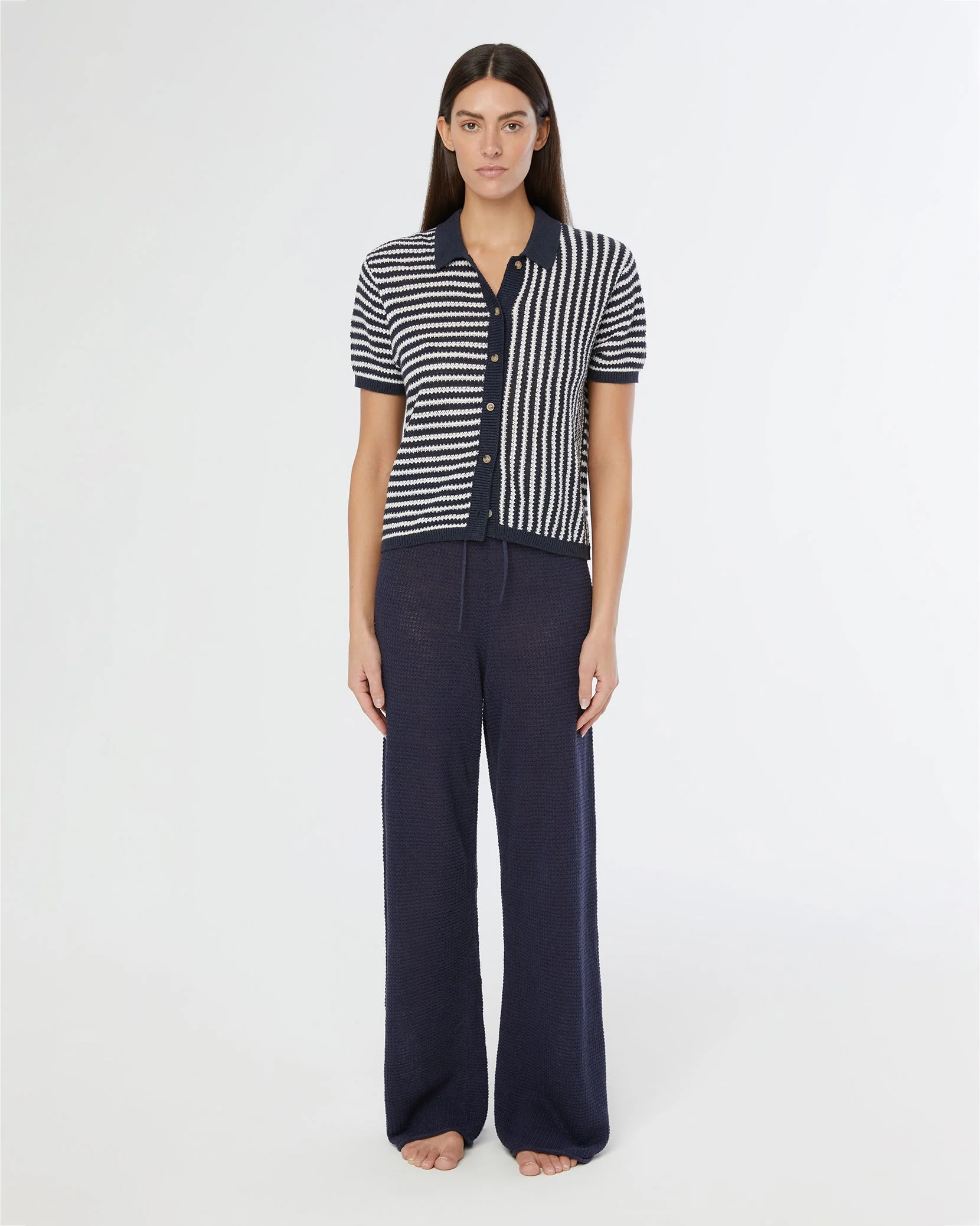 Womens | Linen Knit Drawstring Pant | Deep Navy - Image 3