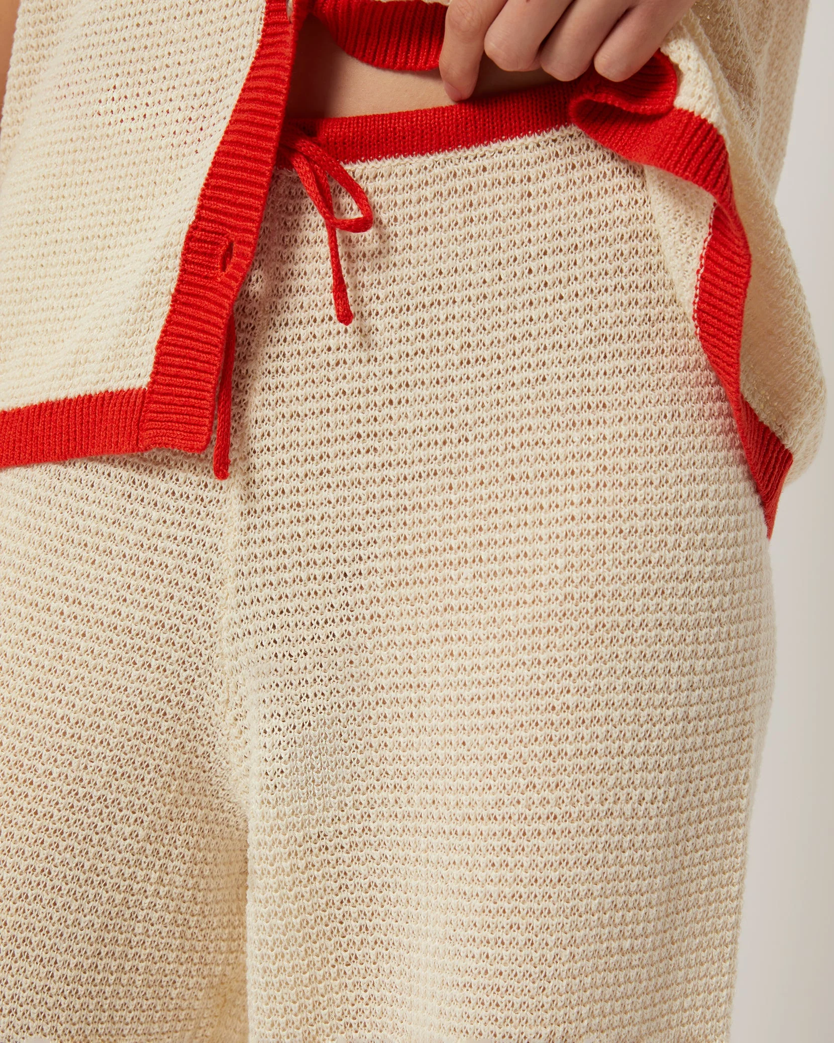 Womens | Linen Knit Drawstring Pant | Cream/Poinciana - Image 4