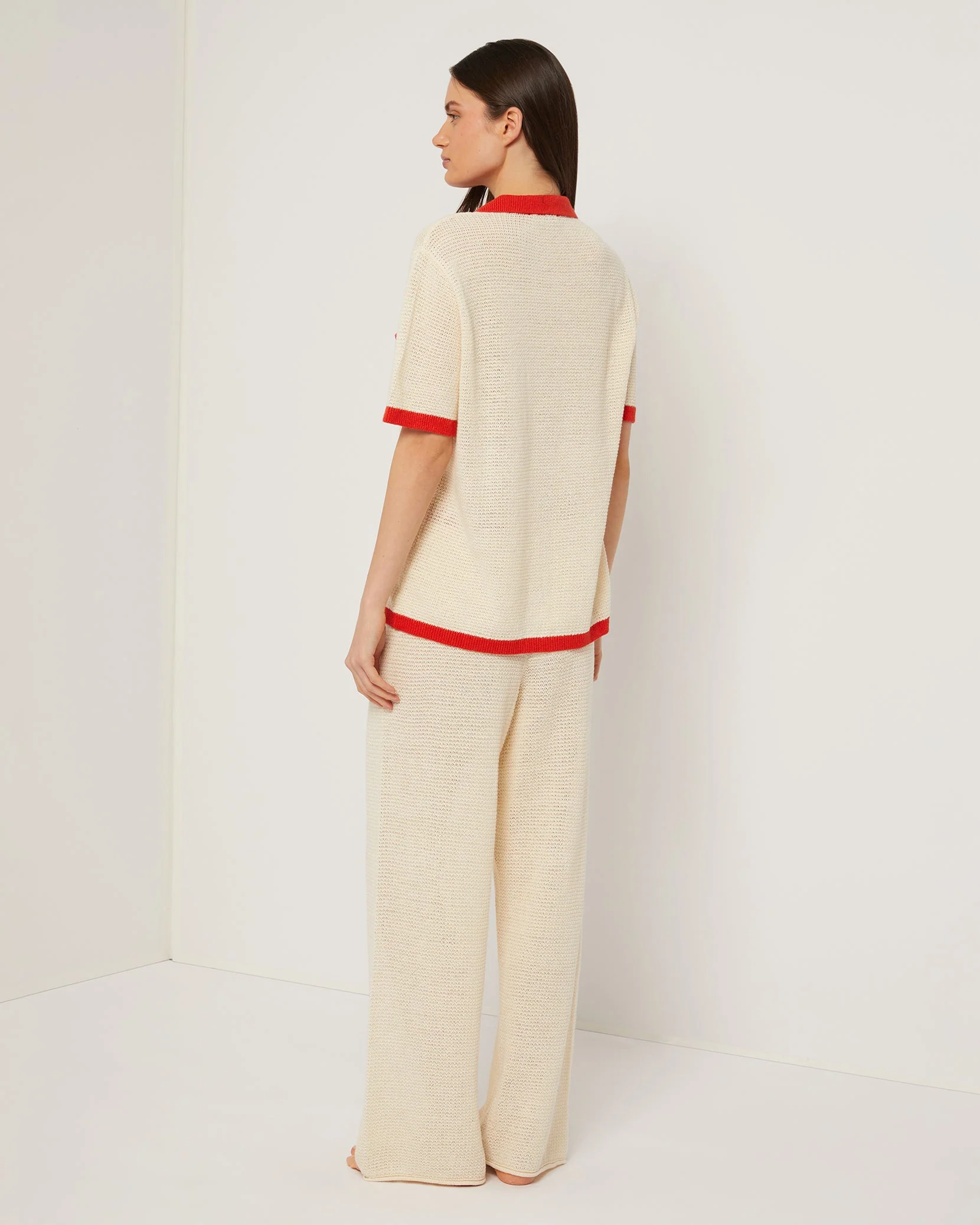 Womens | Linen Knit Drawstring Pant | Cream/Poinciana - Image 5
