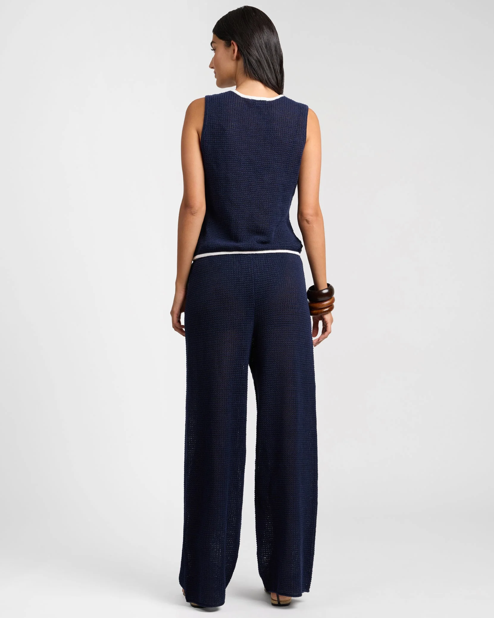 Womens | Linen Knit Drawstring Pant | Noir Navy/Egret - Image 5