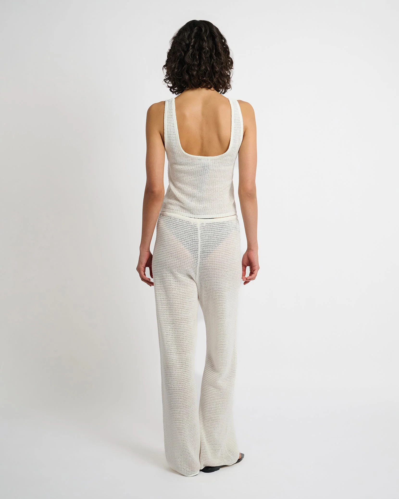 Womens | Linen Knit Drawstring Pant | White - Image 5