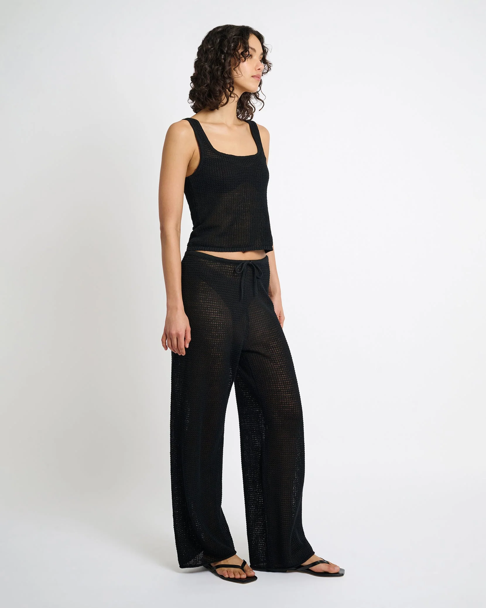 Womens | Linen Knit Drawstring Pant | Black - Image 3
