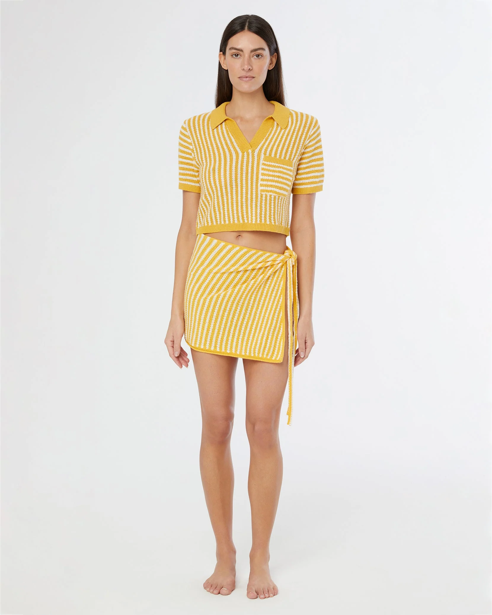 Womens | Linen Knit Mini Sarong | Burnt Sun/White - Image 4