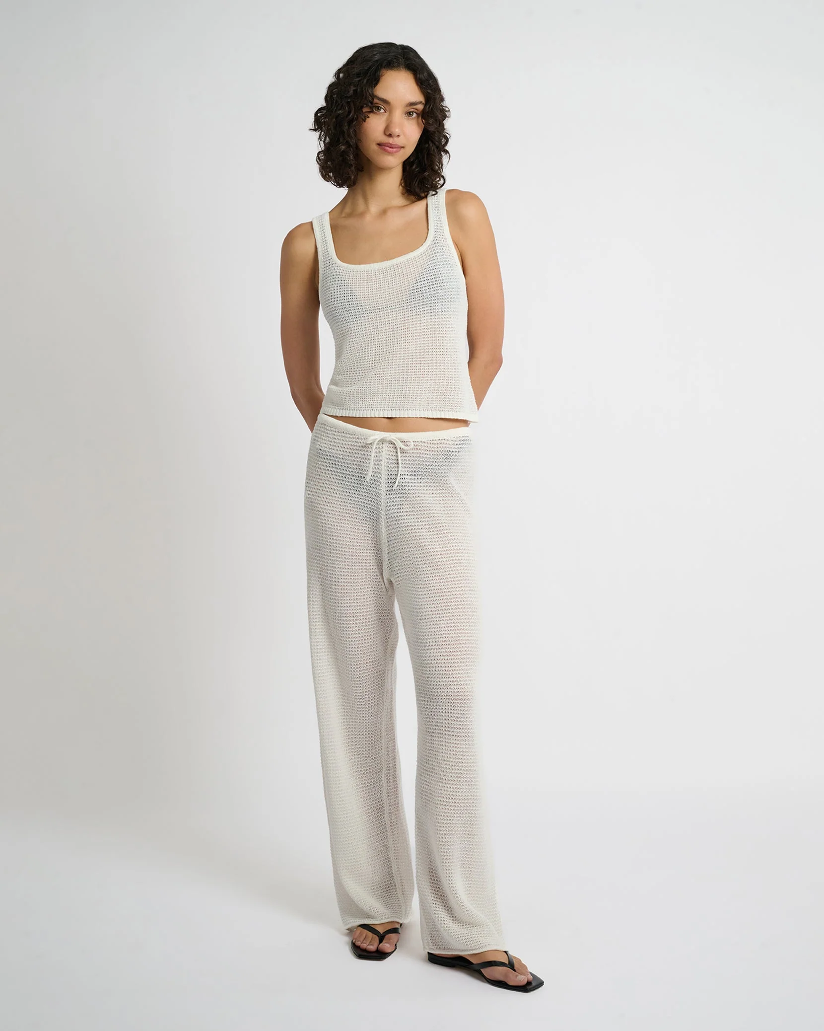 Womens | Linen Knit Square Neck Tank | White - Image 3