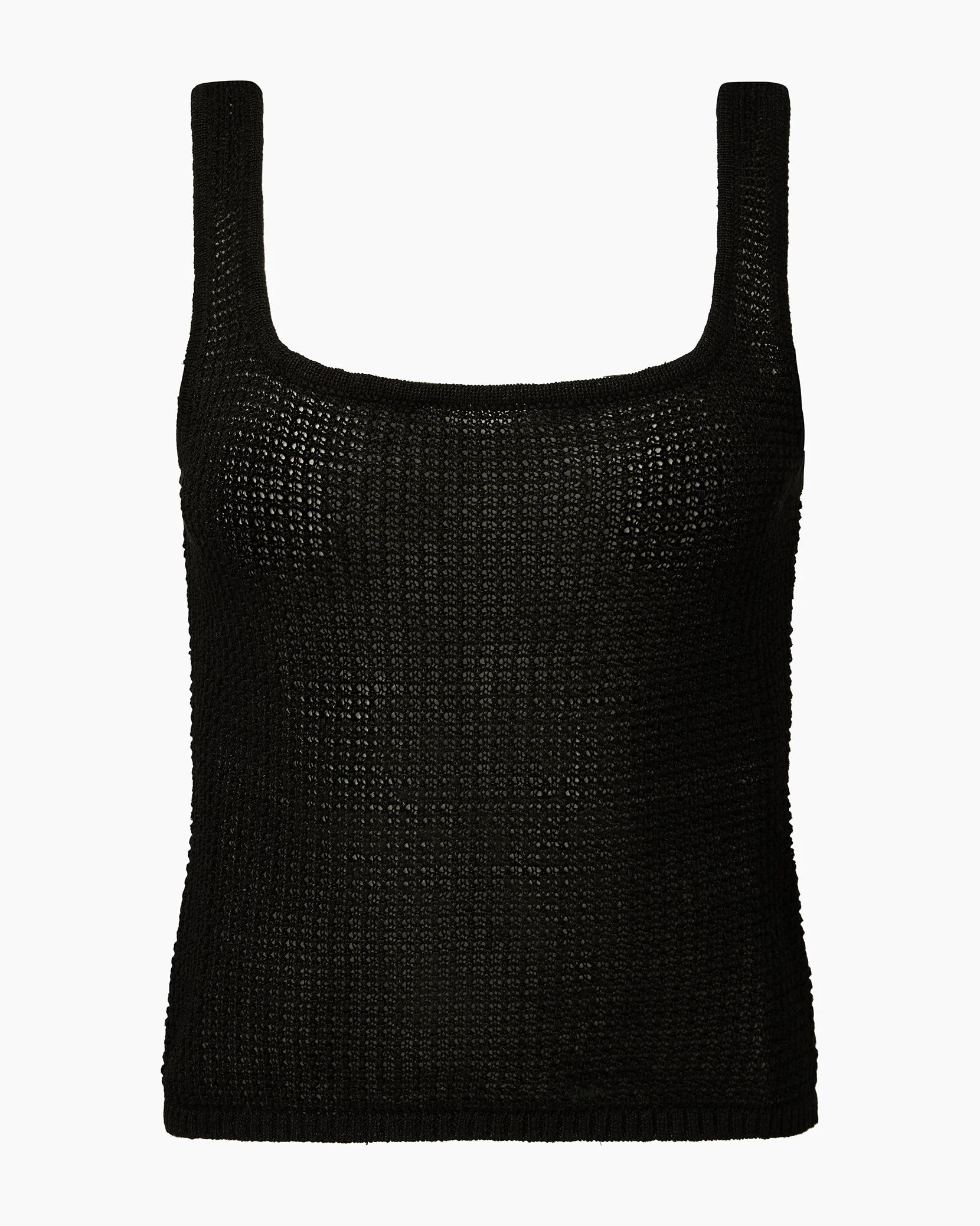 Womens | Linen Knit Square Neck Tank | Black - Image 2