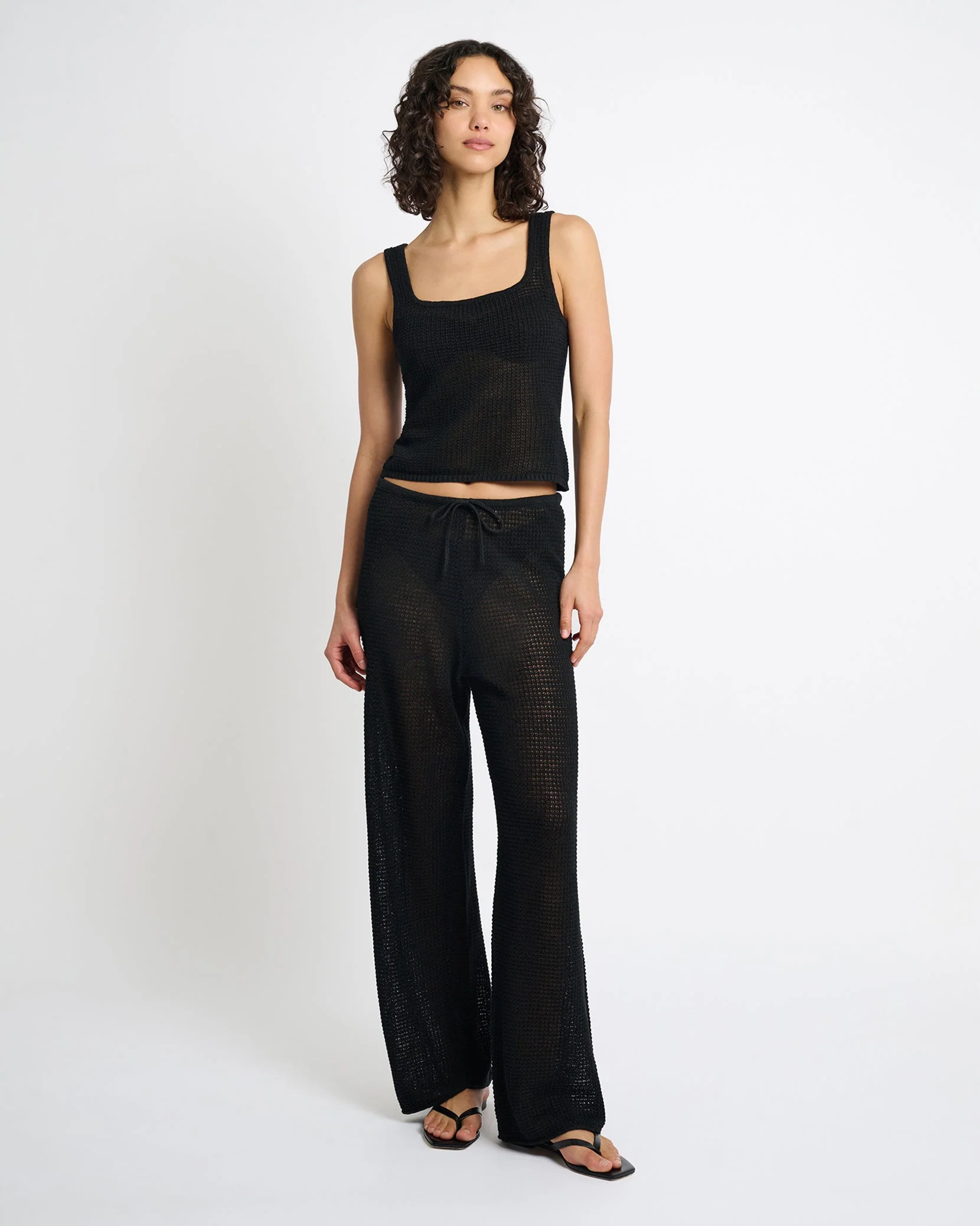 Womens | Linen Knit Square Neck Tank | Black - Image 3