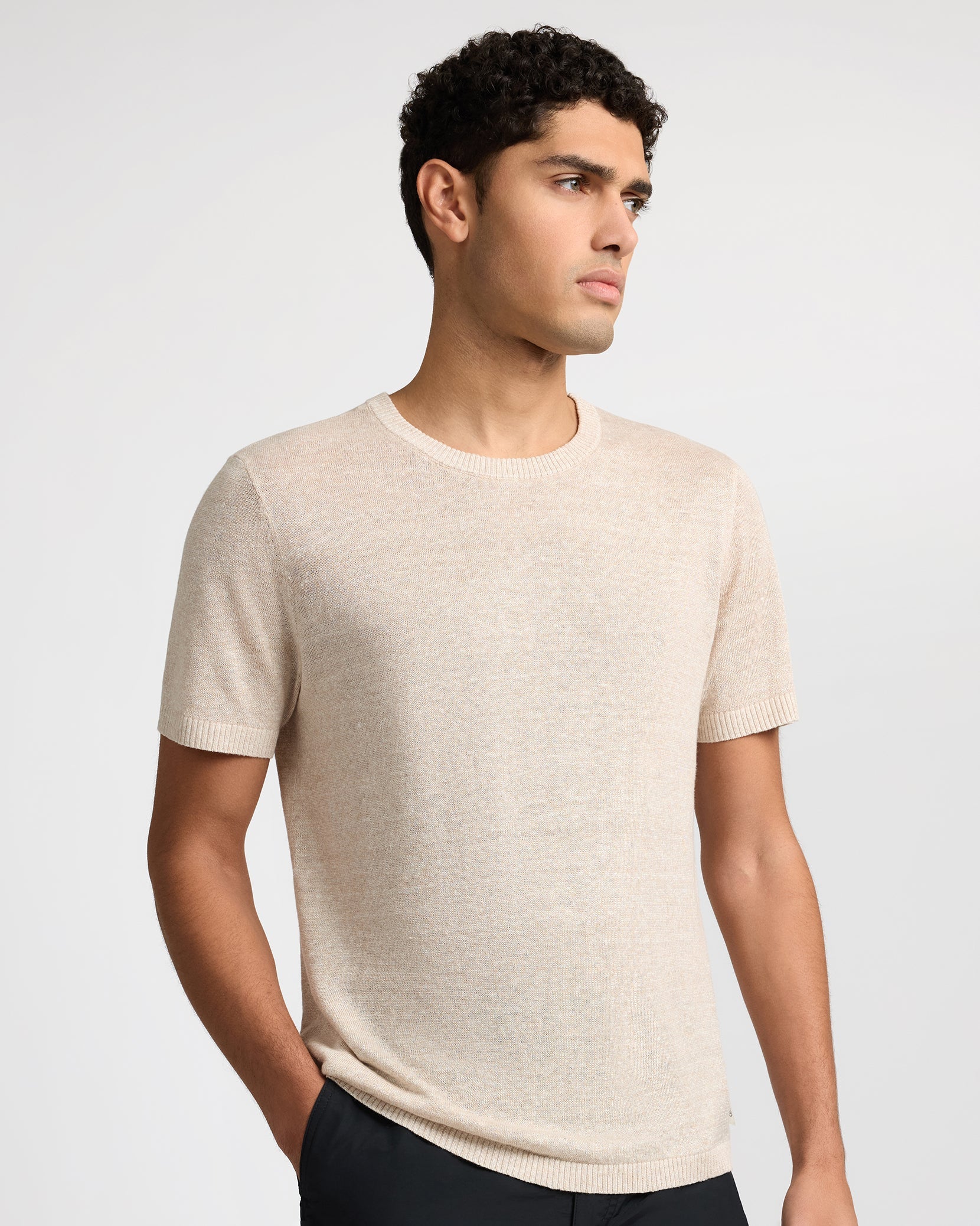 Mens | Linen Knit Tee | Natural Melange - Image 2