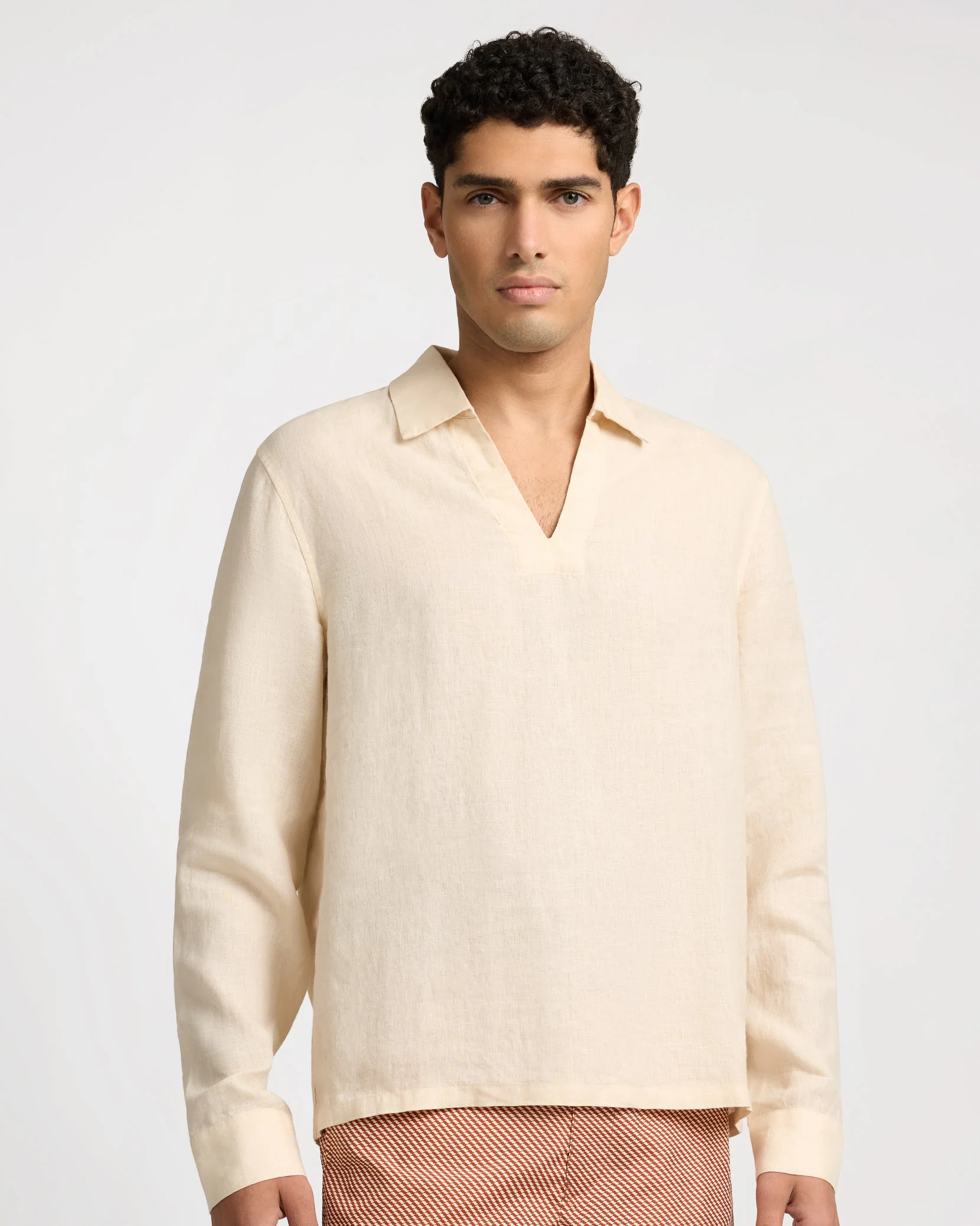 Mens | Linen Long Sleeve Popover Shirt | Natural - Image 3
