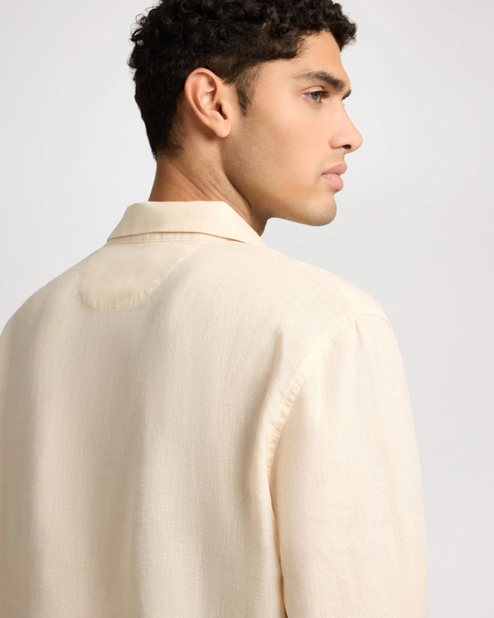 Mens | Linen Long Sleeve Popover Shirt | Natural - Image 5