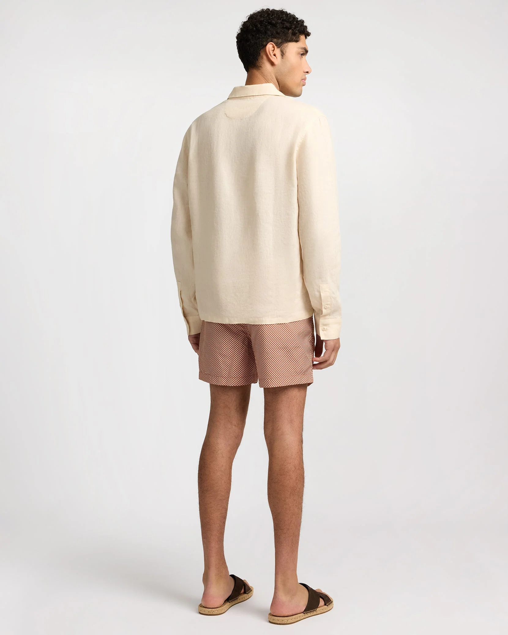 Mens | Linen Long Sleeve Popover Shirt | Natural - Image 8
