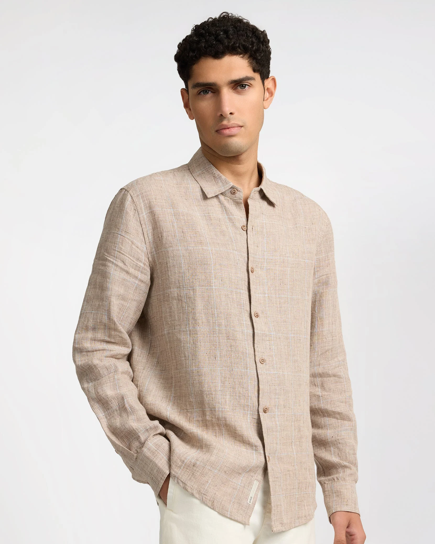 Mens | Linen Long Sleeve Shirt | Brown - Image 2