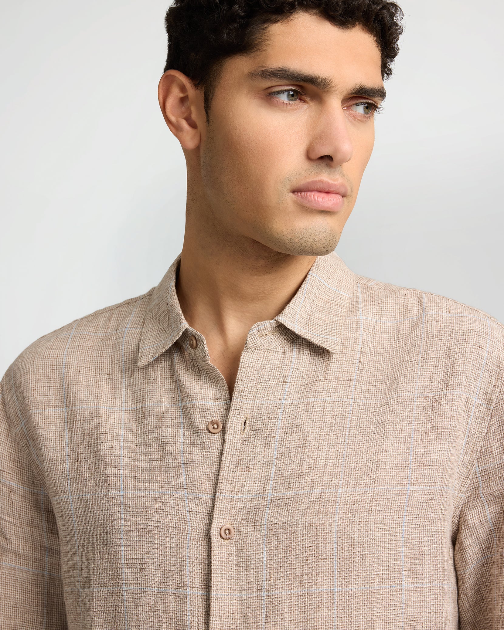 Mens | Linen Long Sleeve Shirt | Brown - Image 3