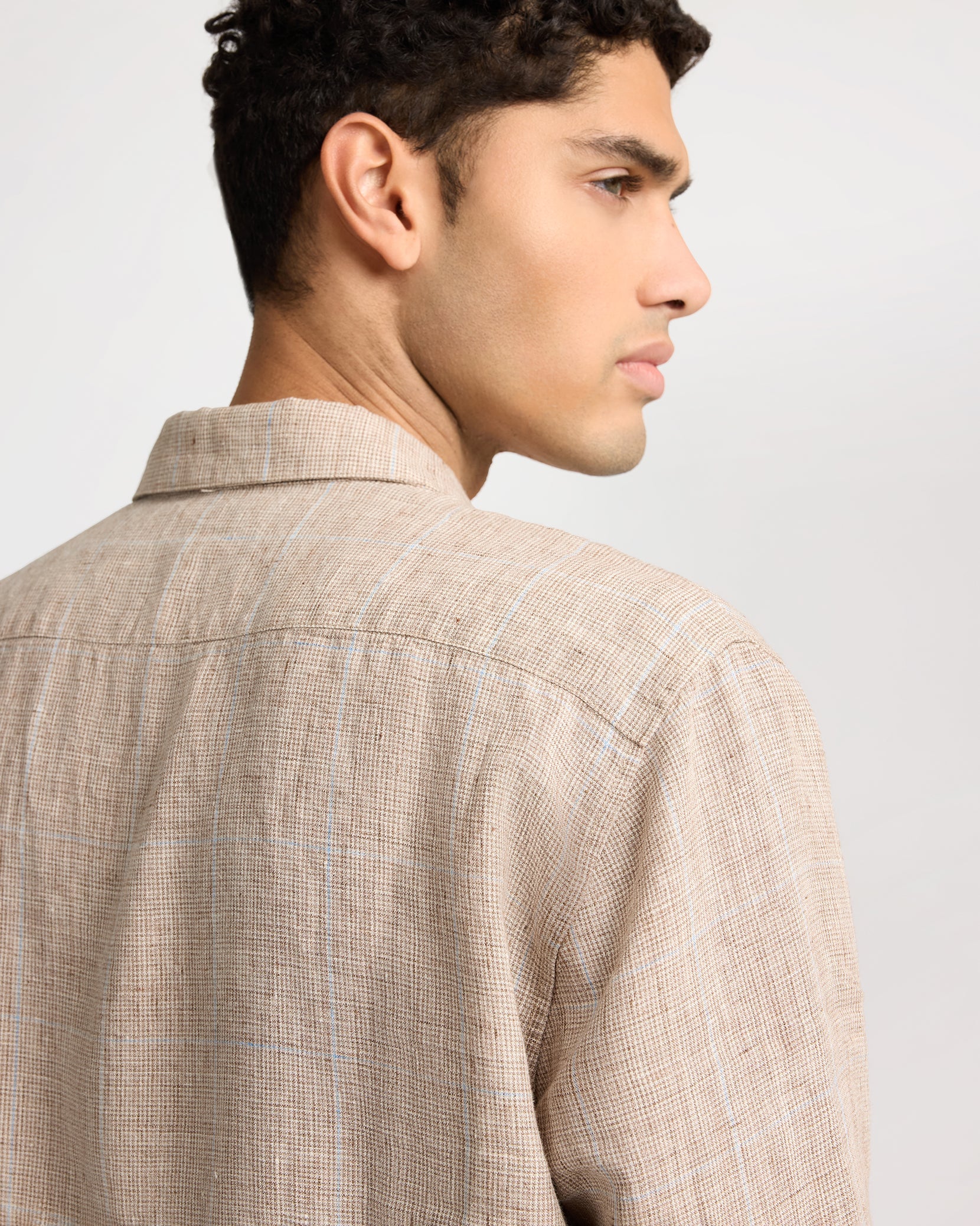 Mens | Linen Long Sleeve Shirt | Brown - Image 4