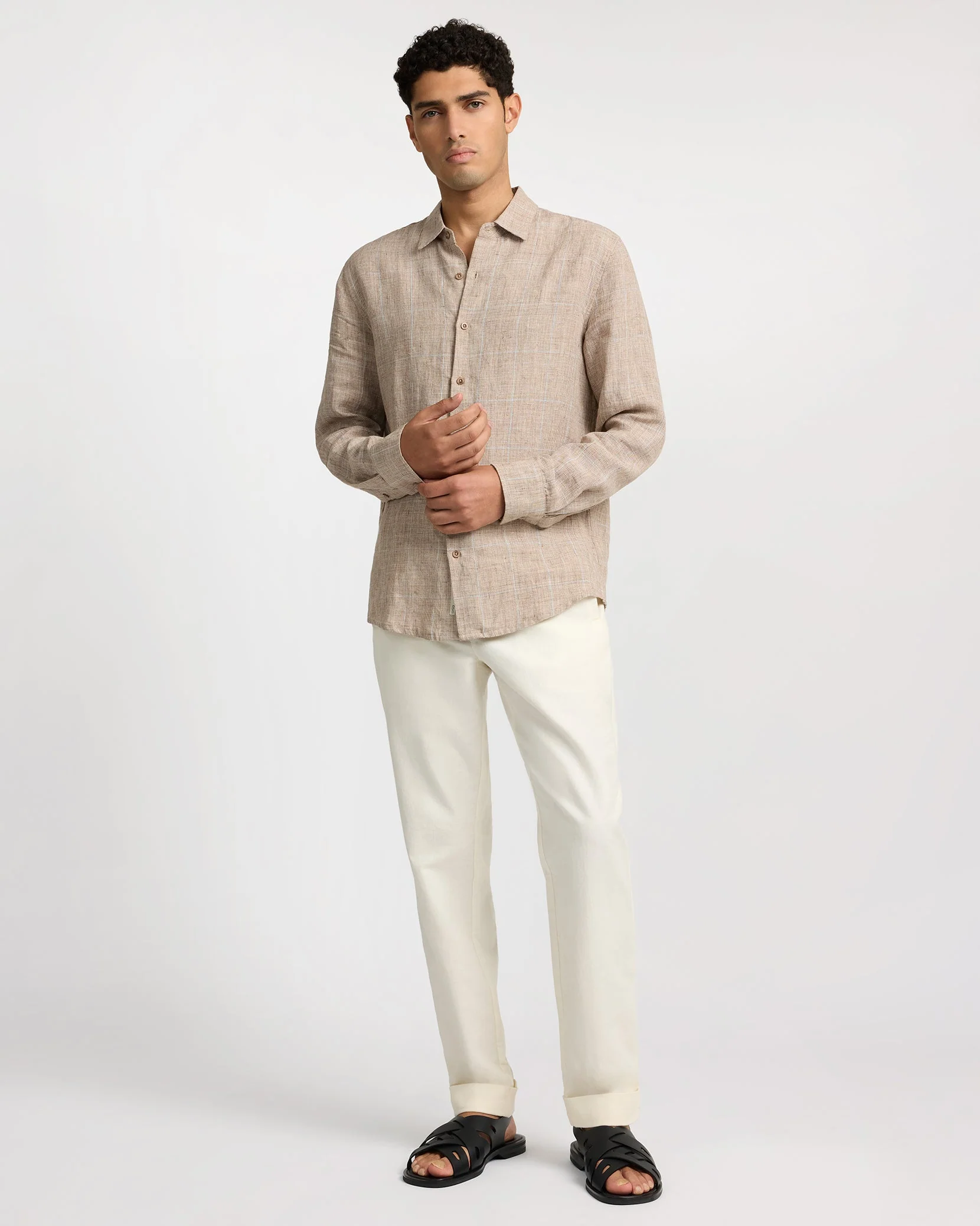 Mens | Linen Long Sleeve Shirt | Brown - Image 5