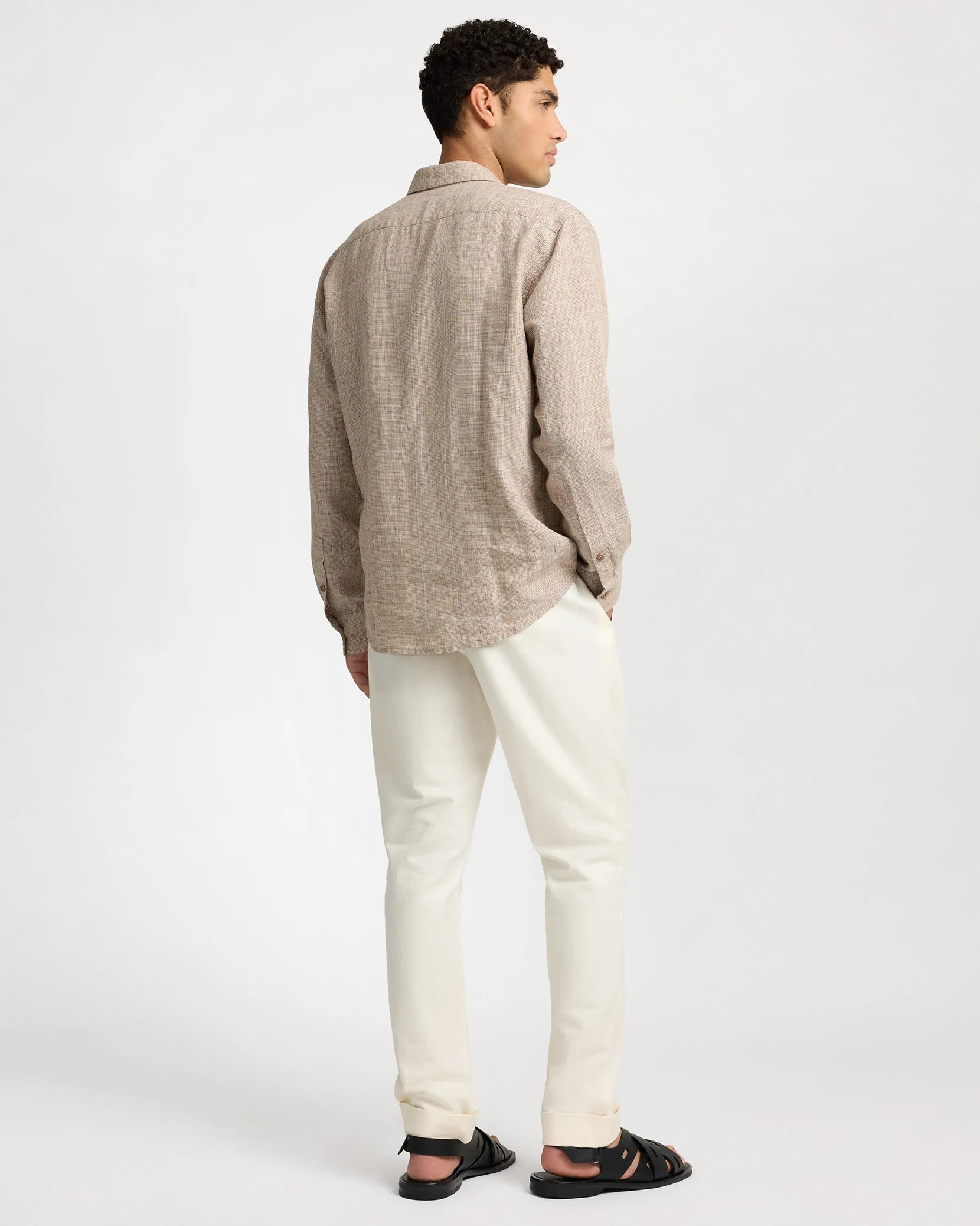 Mens | Linen Long Sleeve Shirt | Brown - Image 6
