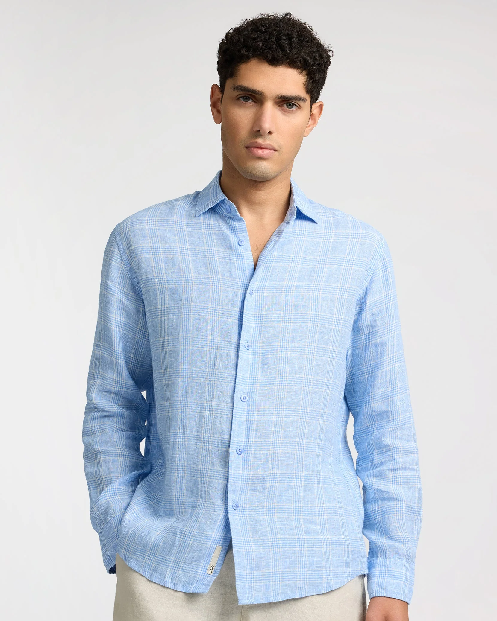 Mens | Linen Long Sleeve Shirt | Blue - Image 3