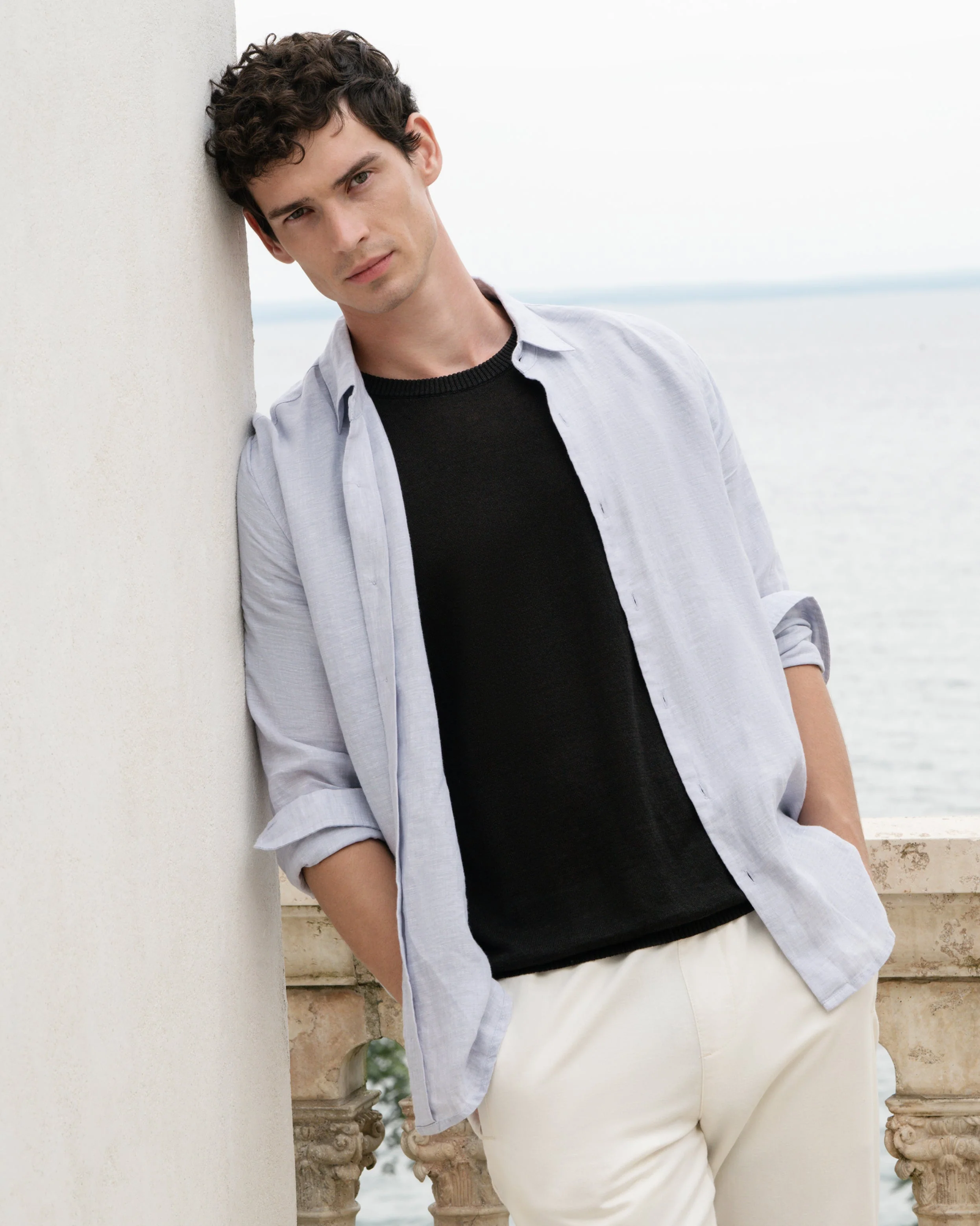 Mens | Linen Long Sleeve Shirt | Light Grey - Image 2