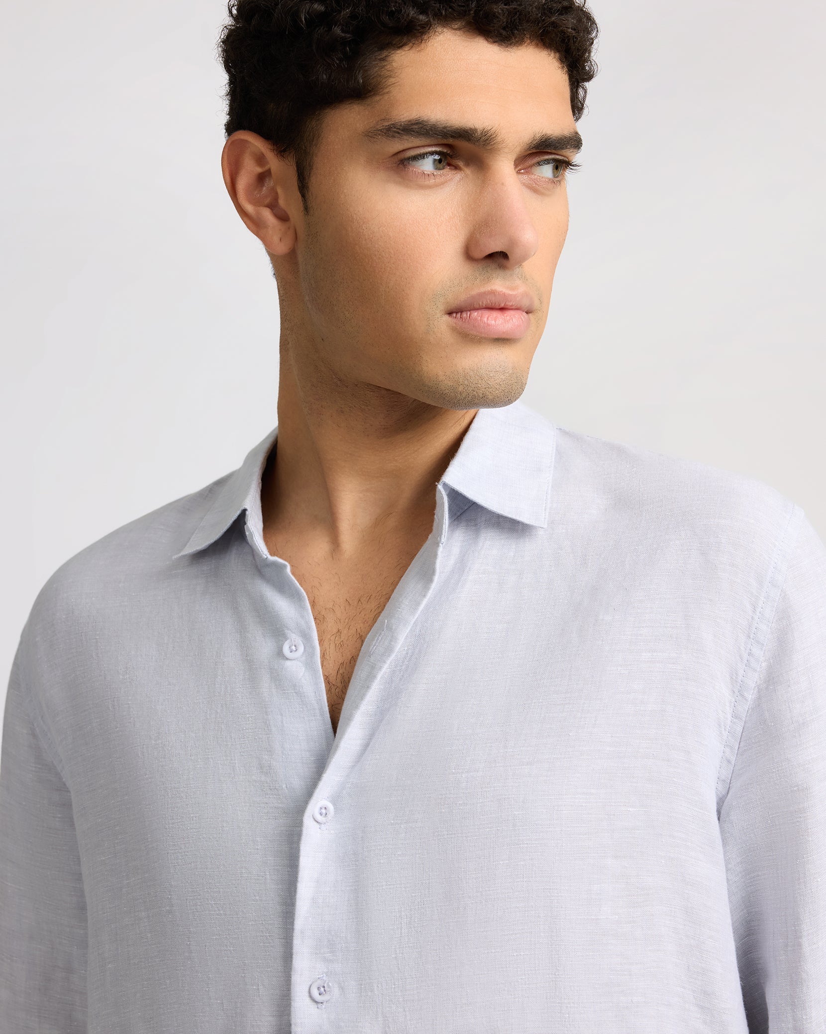 Mens | Linen Long Sleeve Shirt | Light Grey - Image 4