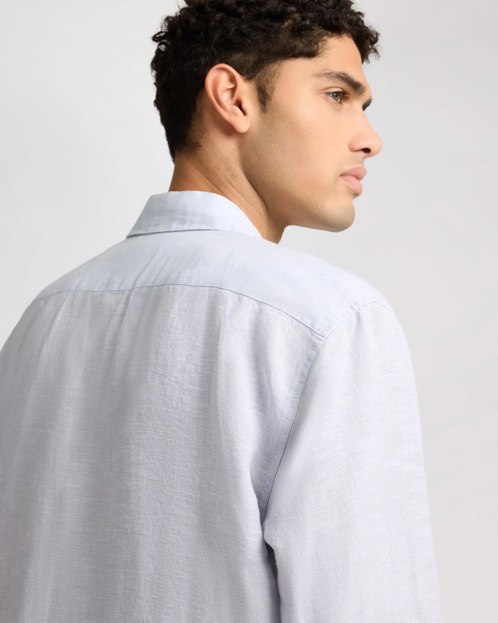 Mens | Linen Long Sleeve Shirt | Light Grey - Image 5