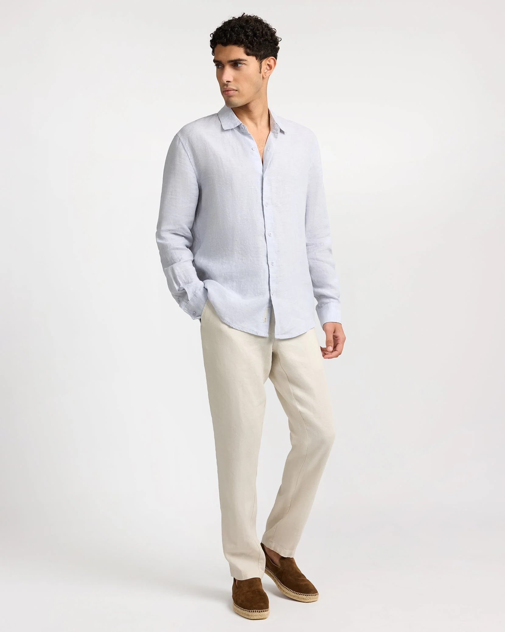 Mens | Linen Long Sleeve Shirt | Light Grey - Image 6