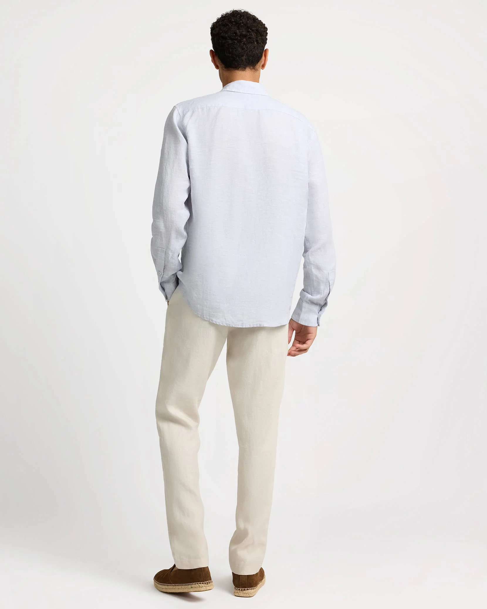 Mens | Linen Long Sleeve Shirt | Light Grey - Image 7