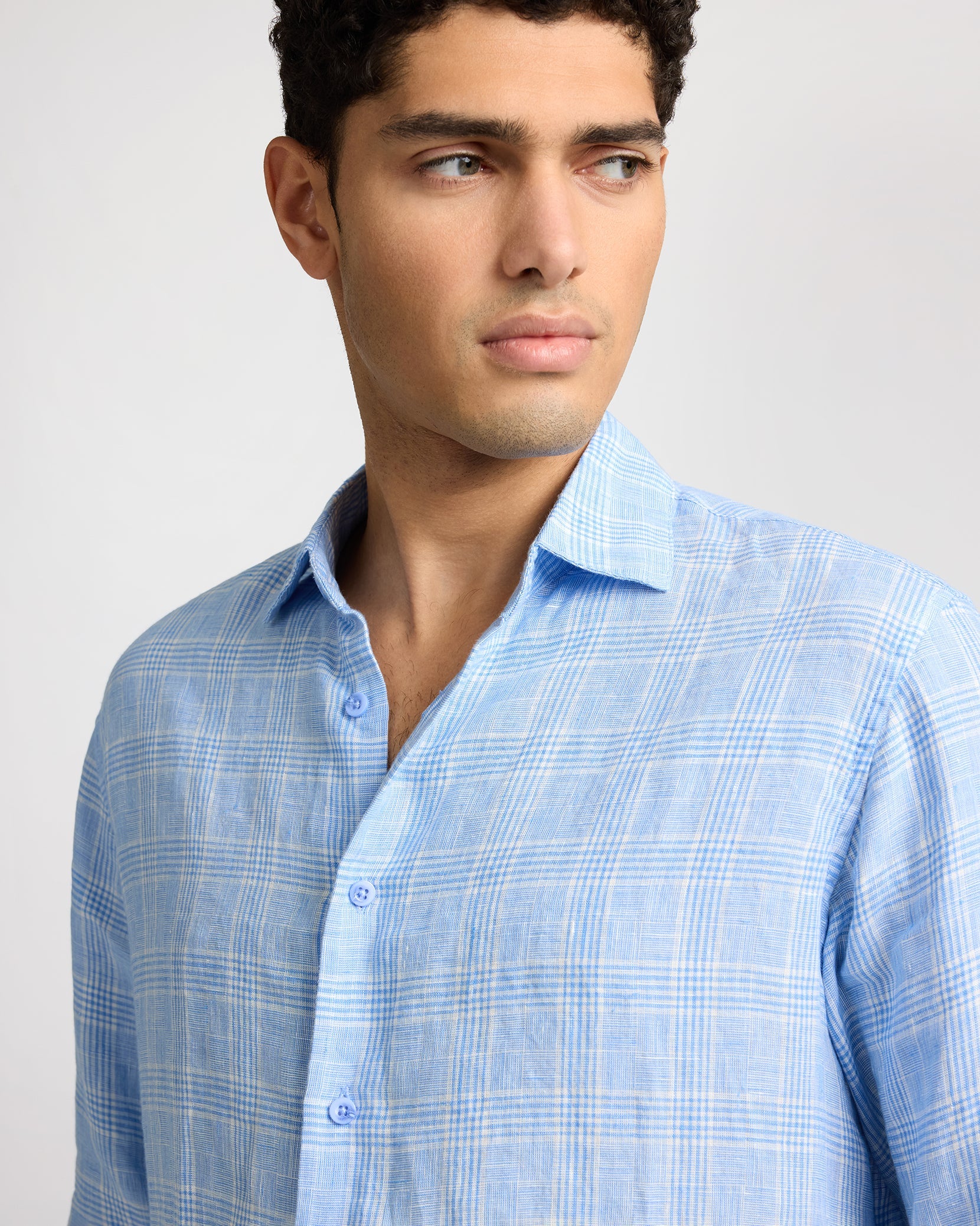 Mens | Linen Long Sleeve Shirt | Blue - Image 4