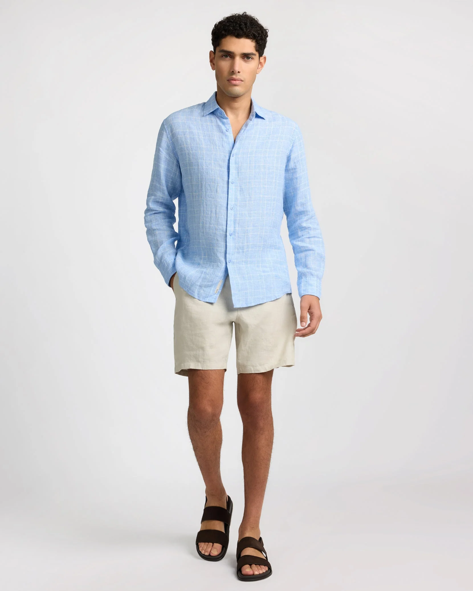 Mens | Linen Long Sleeve Shirt | Blue - Image 6