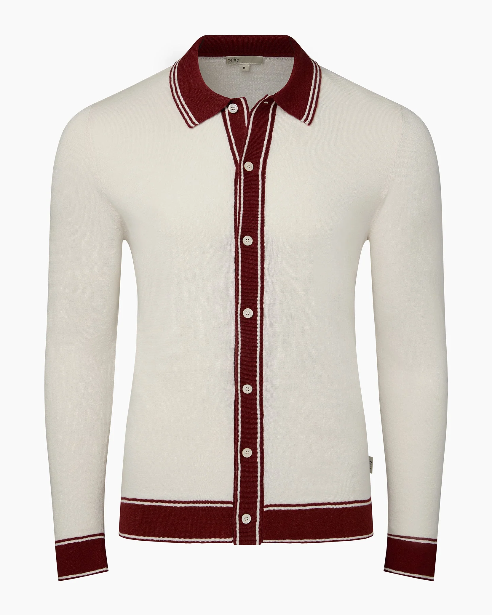 Mens | Linen Long Sleeve Sweater Polo | Salt/Brick - Image 2