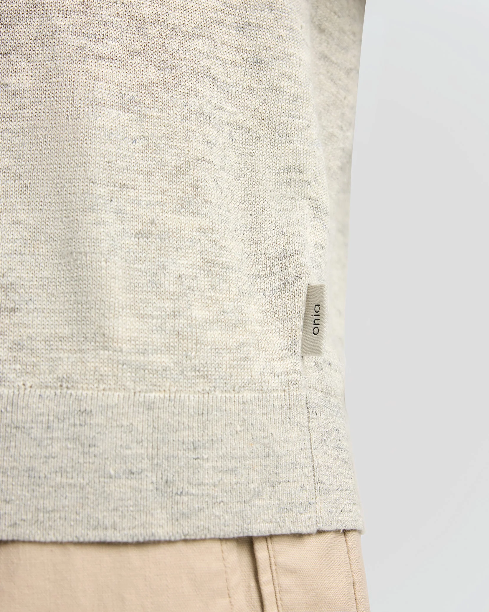 Mens | Linen Long Sleeve Sweater Polo | Light Grey Melange - Image 4