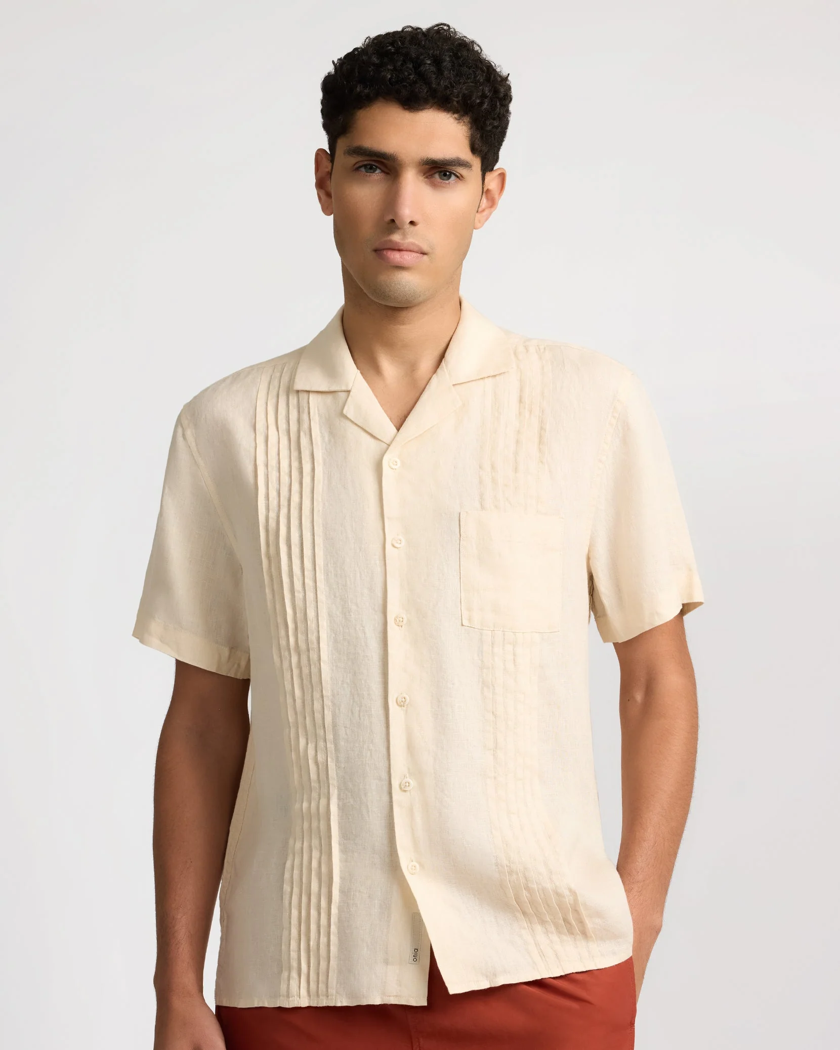 Mens | Linen Pintuck Camp Shirt | Natural - Image 3