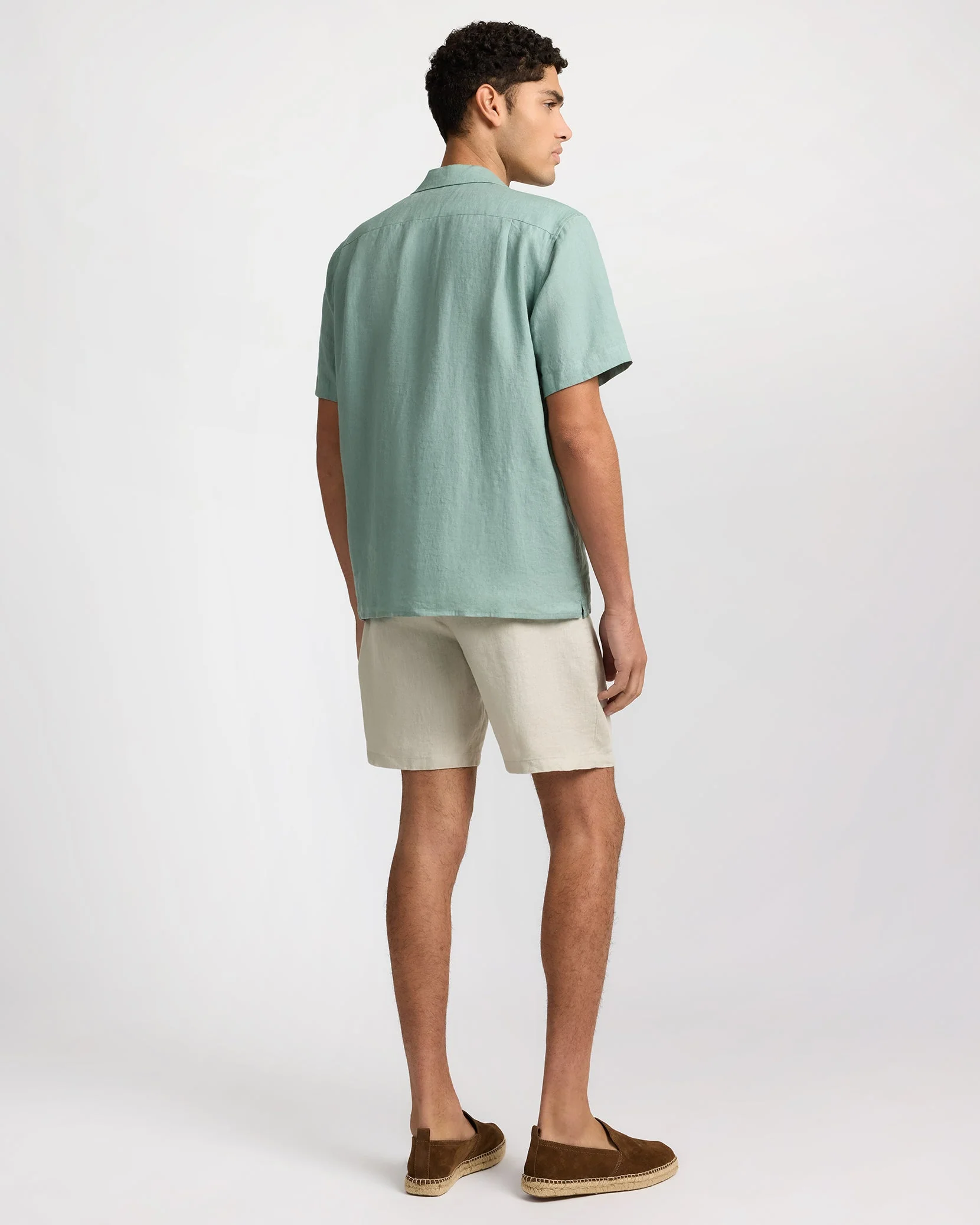 Mens | Linen Pintuck Camp Shirt | Soft Olive - Image 7