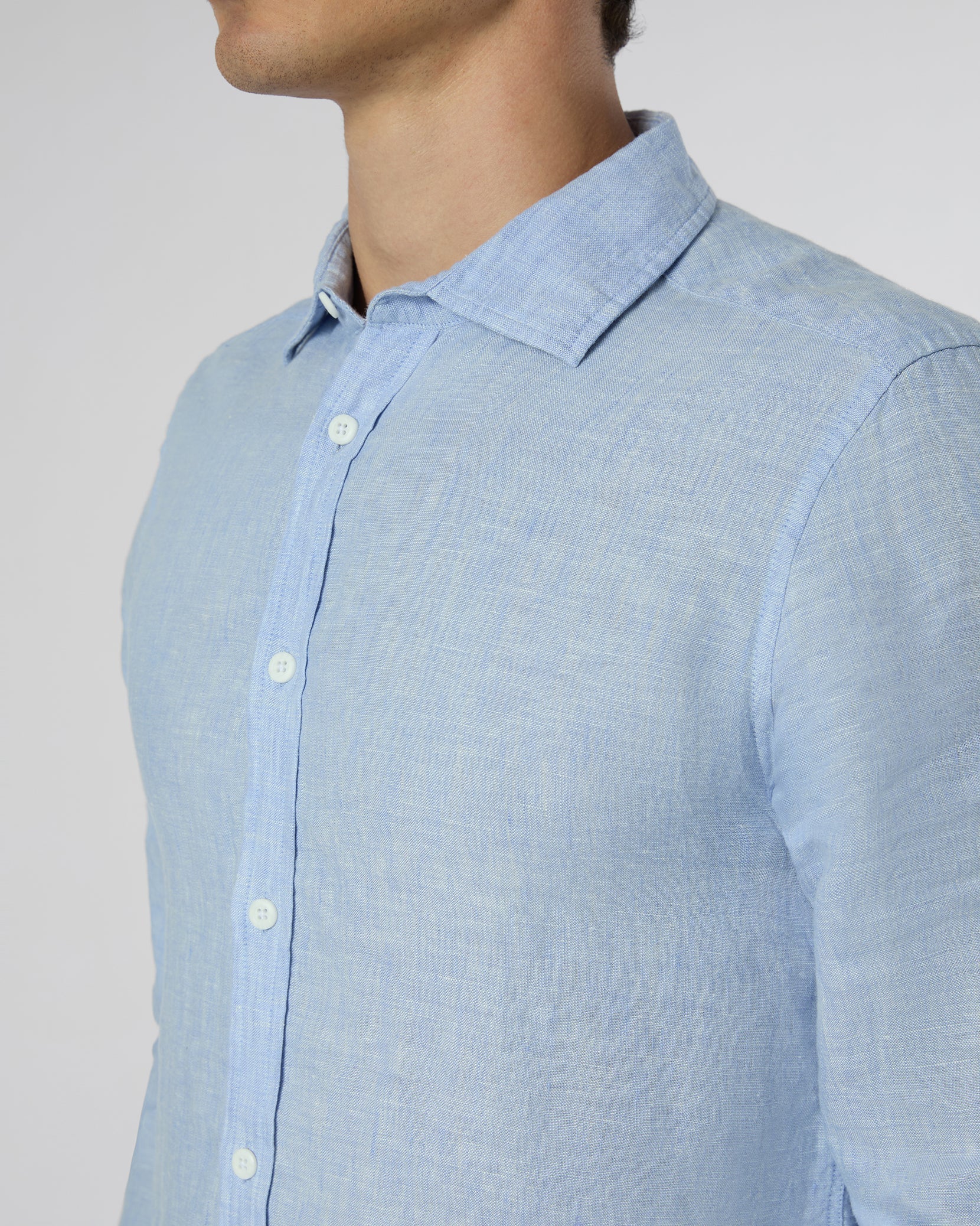 Mens | Linen Slim Fit Shirt | Oxford Blue - Image 4