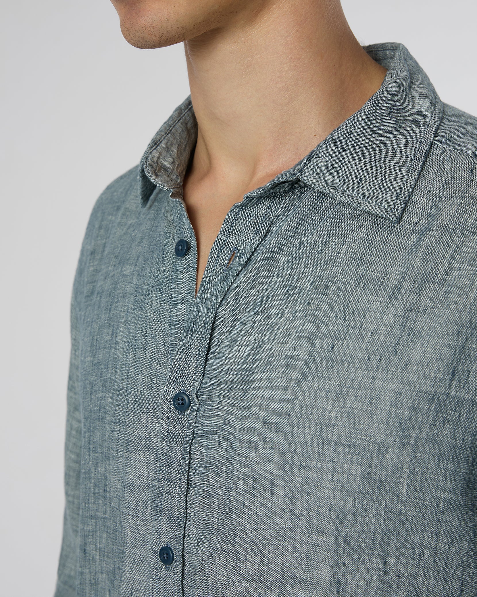 Mens | Linen Slim Fit Shirt | Denim Blue - Image 4