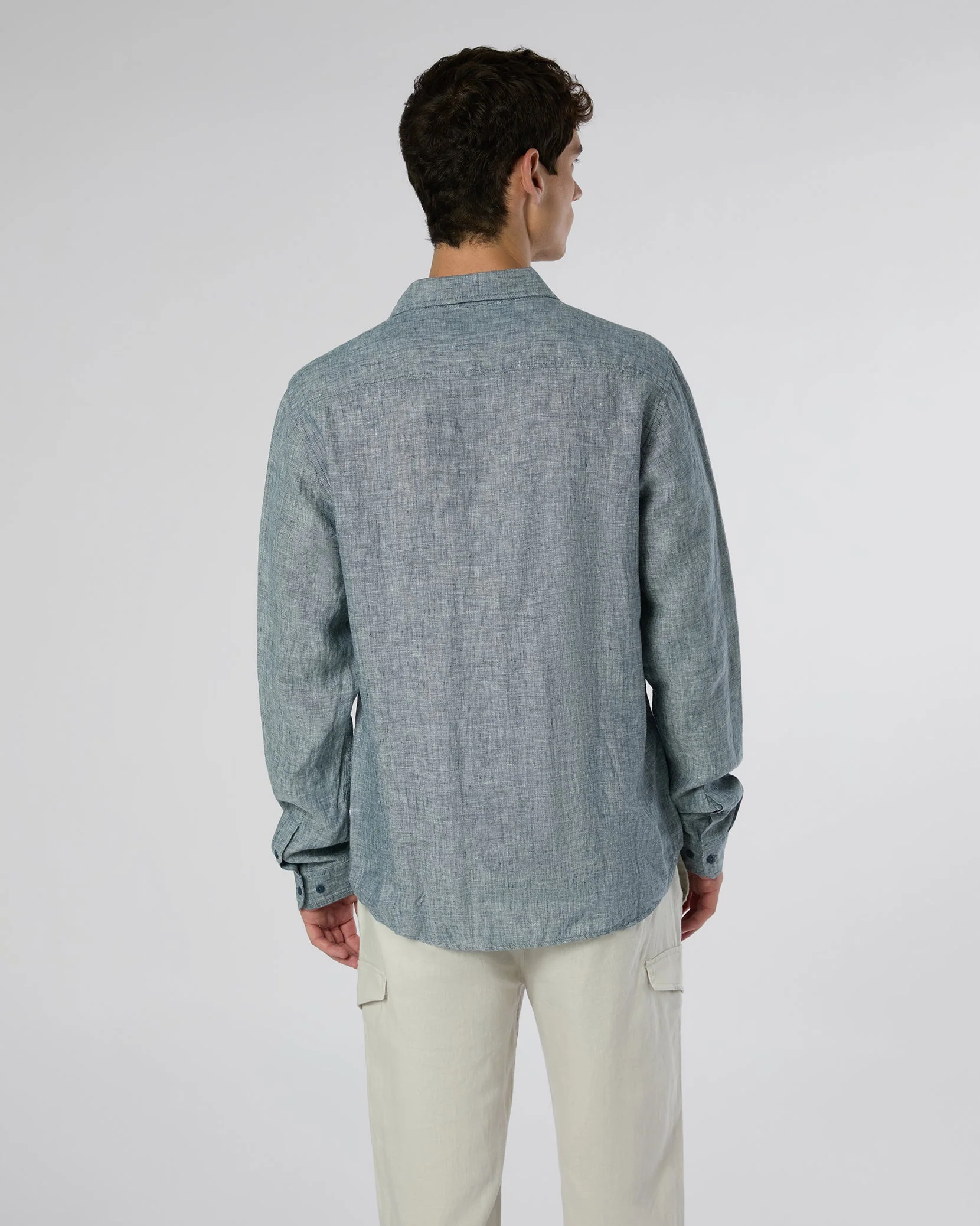 Mens | Linen Slim Fit Shirt | Denim Blue - Image 5