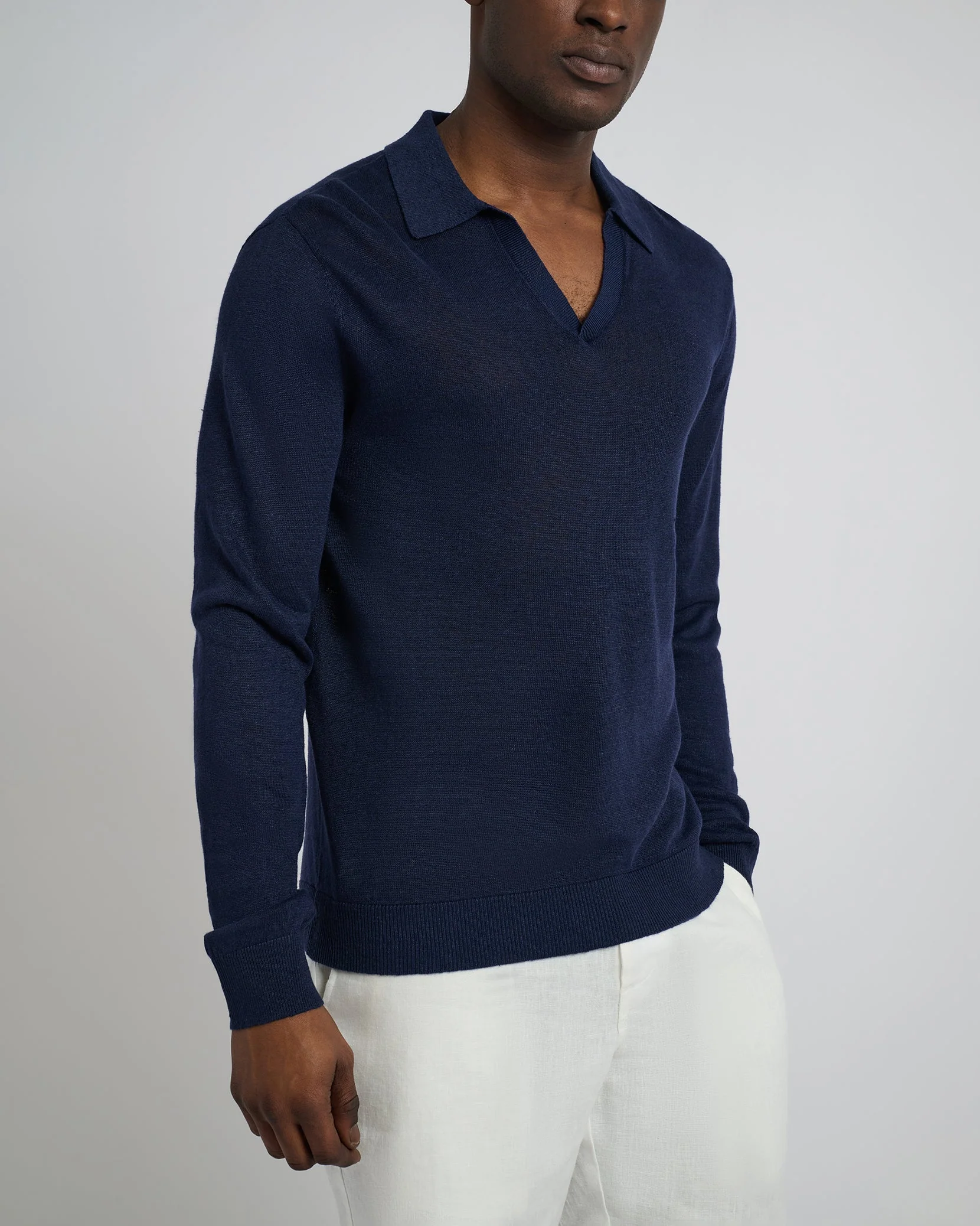 Mens | Linen Sweater Long Sleeve Johnny Polo | Deep Navy - Image 3
