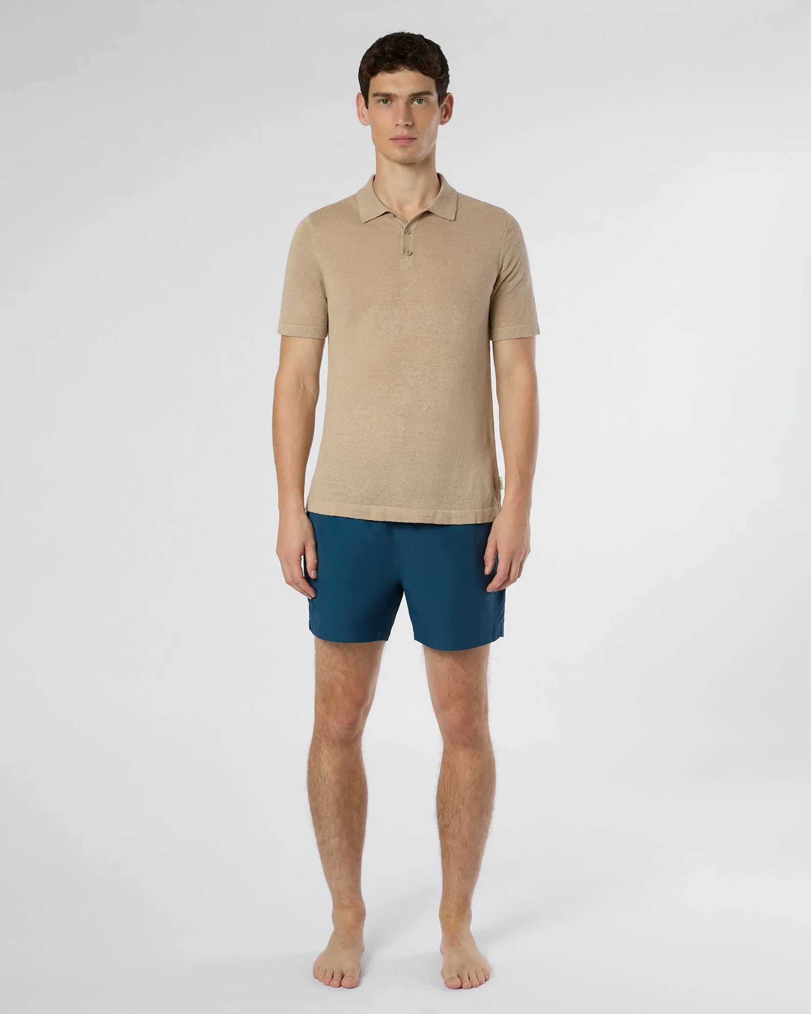 Mens | Linen Sweater Polo | Tan - Image 3