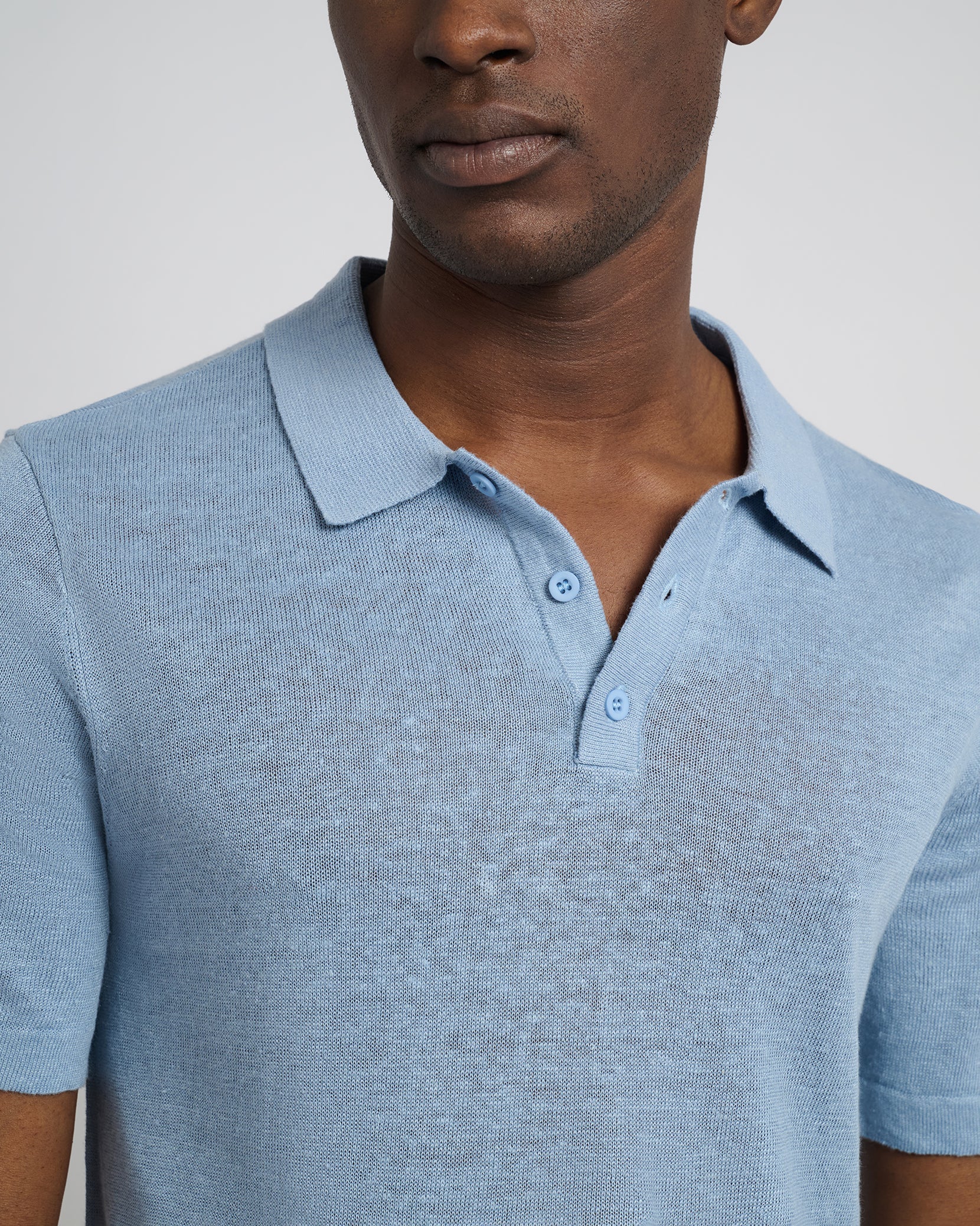 Mens | Linen Sweater Polo | Baby Blue - Image 2