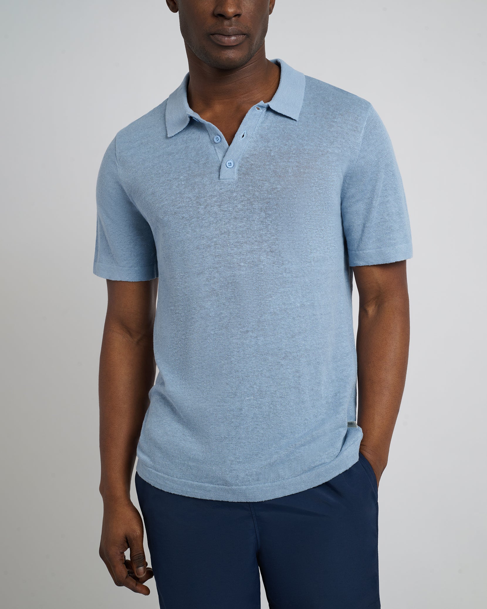 Mens | Linen Sweater Polo | Baby Blue - Image 3