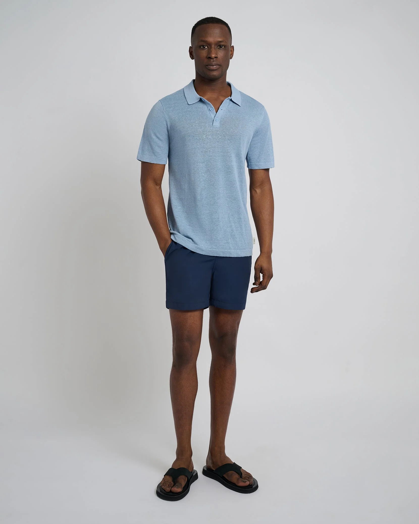 Mens | Linen Sweater Polo | Baby Blue - Image 4