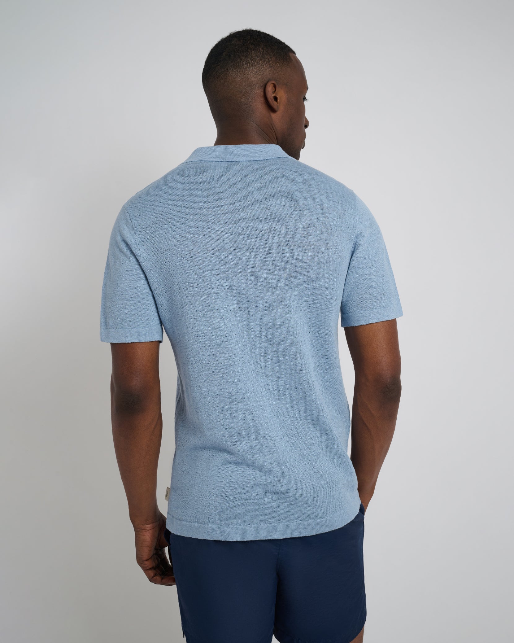 Mens | Linen Sweater Polo | Baby Blue - Image 5