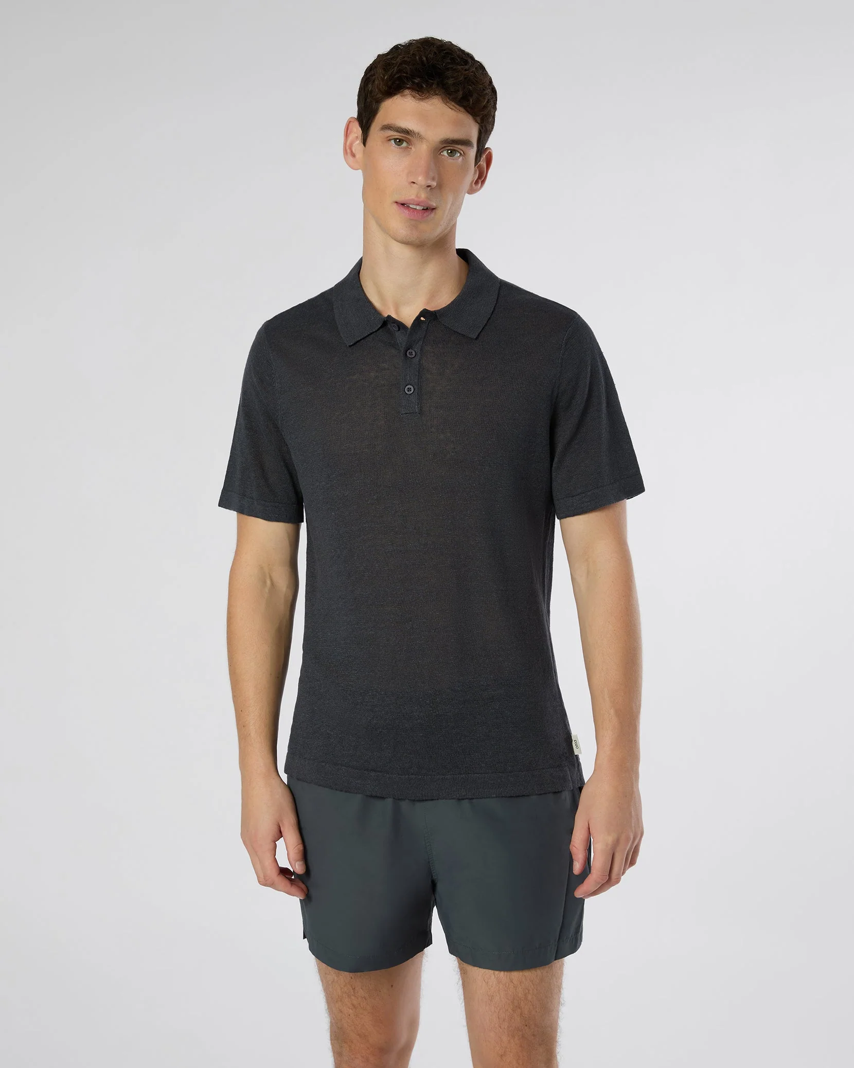 Mens | Linen Polo Sweater | Gunmetal - Image 2