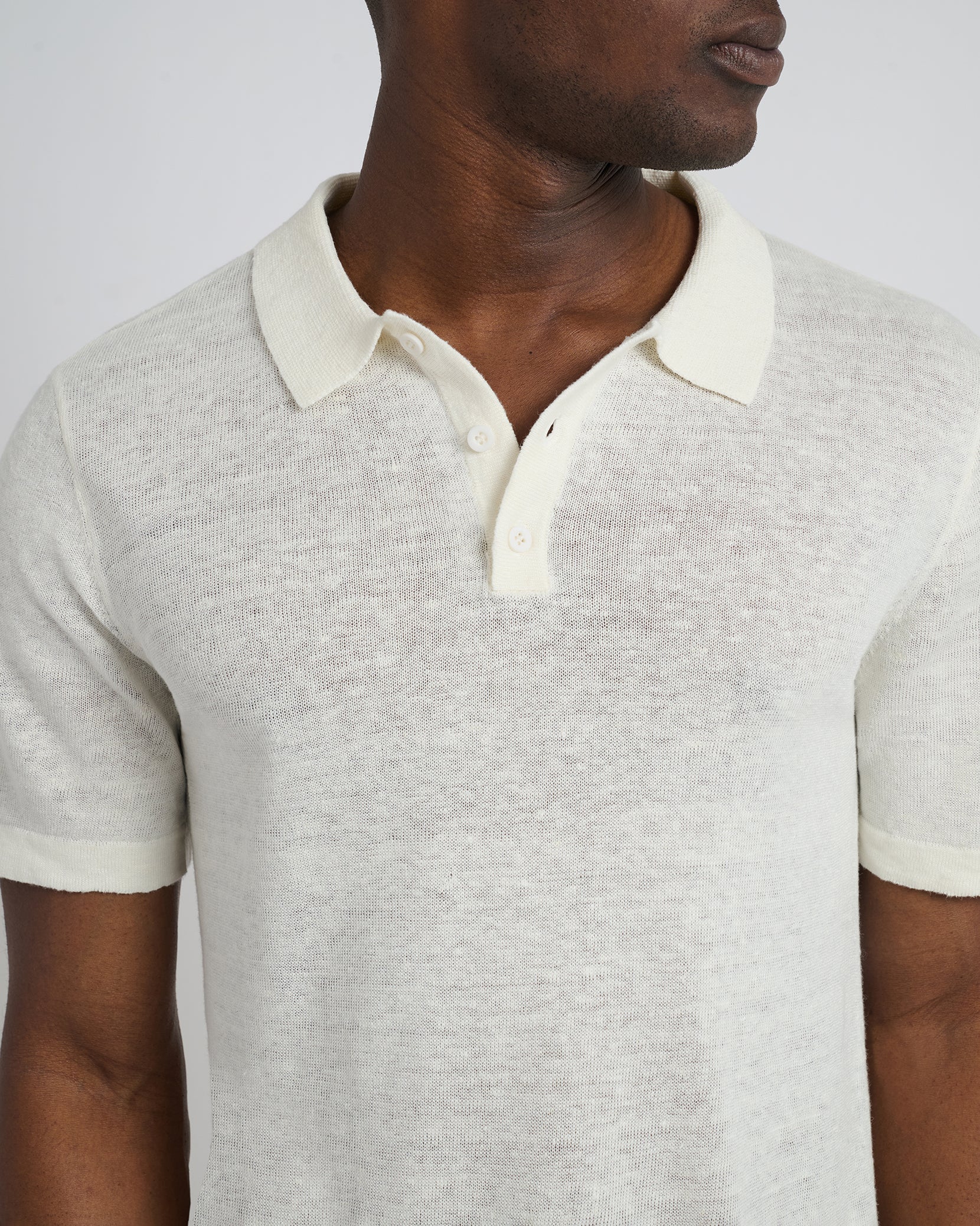 Mens | Linen Sweater Polo | Egret - Image 2