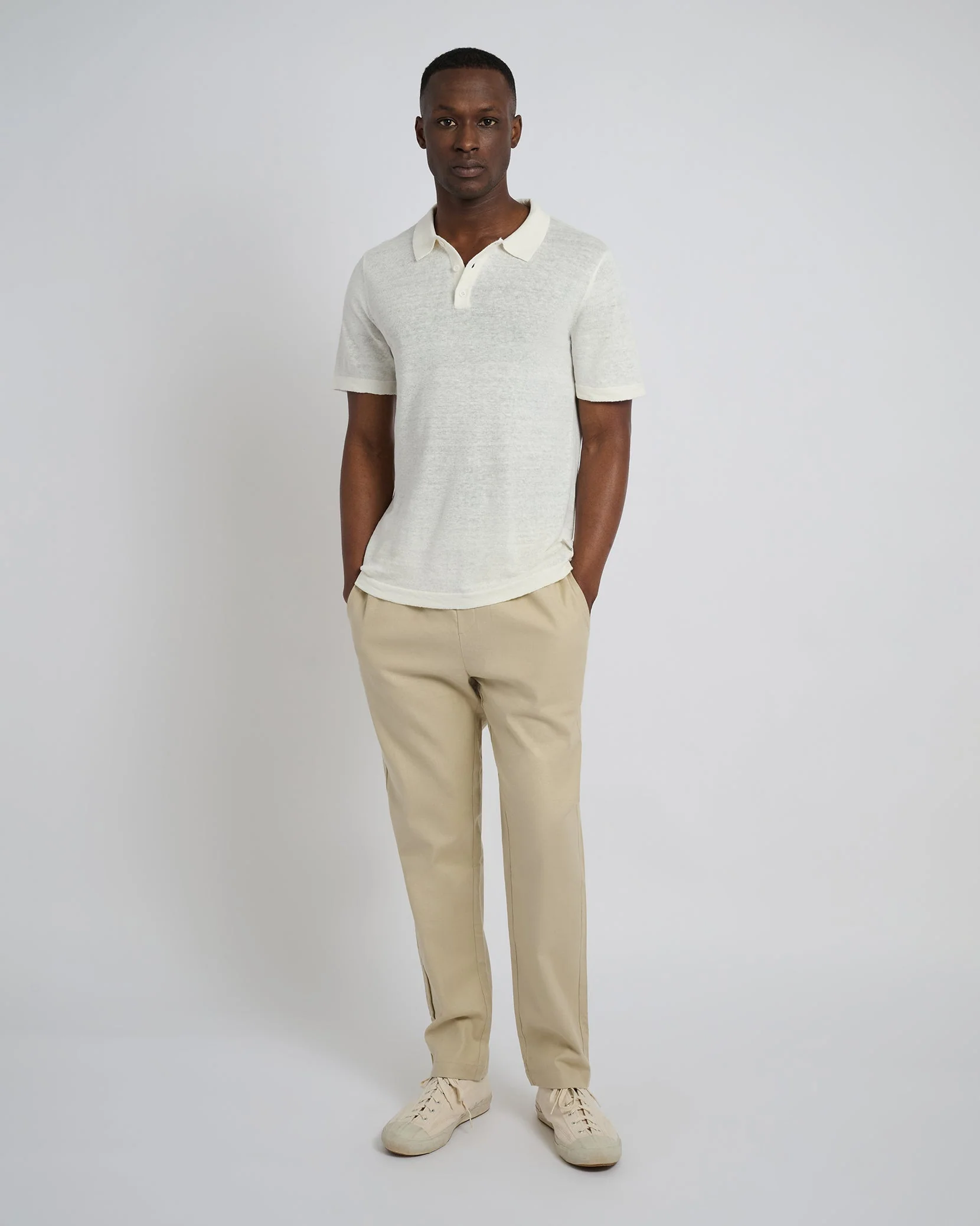 Mens | Linen Sweater Polo | Egret - Image 3