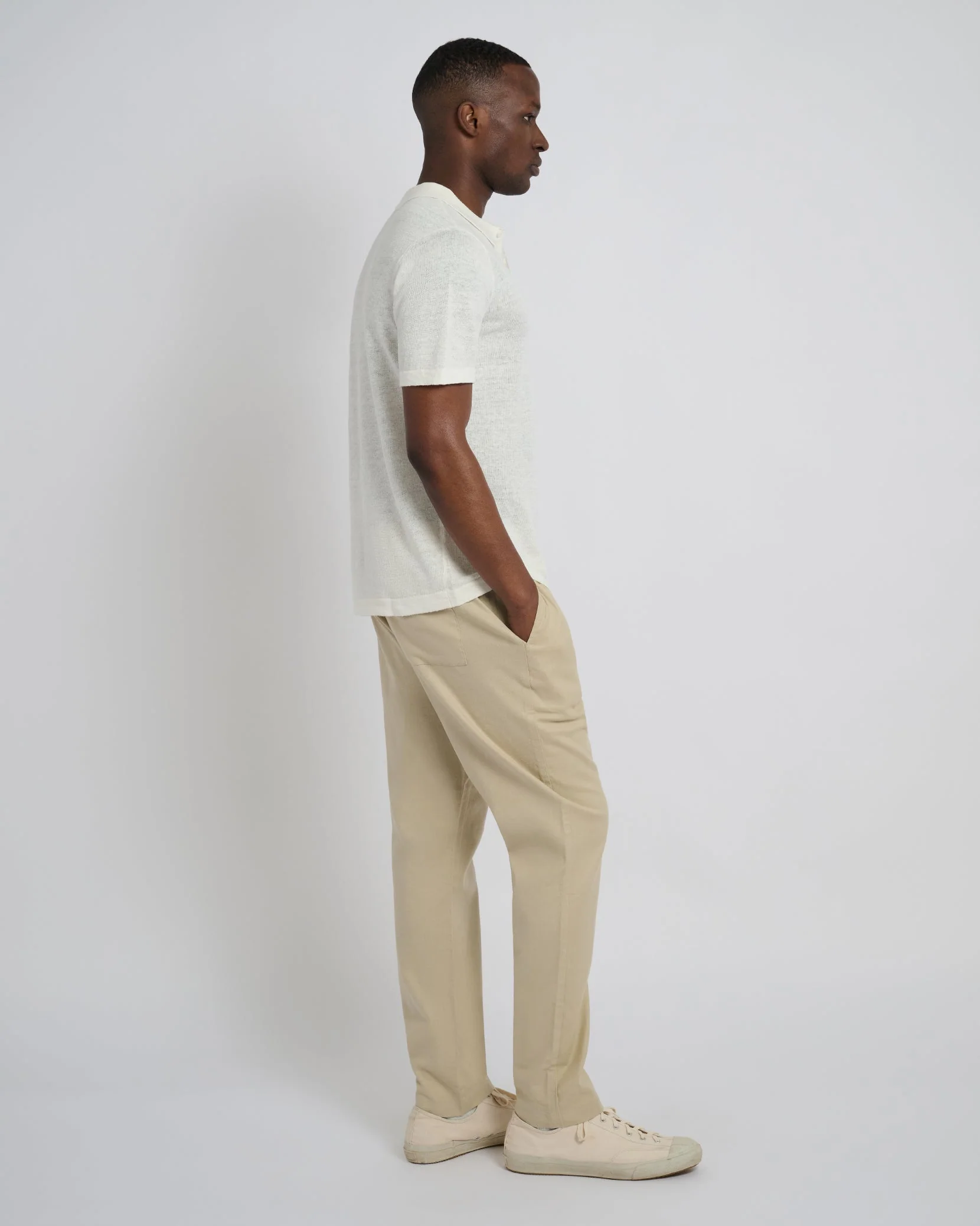 Mens | Linen Sweater Polo | Egret - Image 4