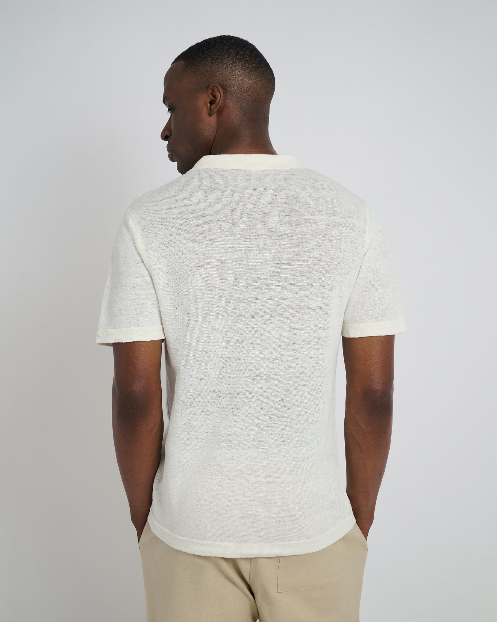 Mens | Linen Sweater Polo | Egret - Image 5