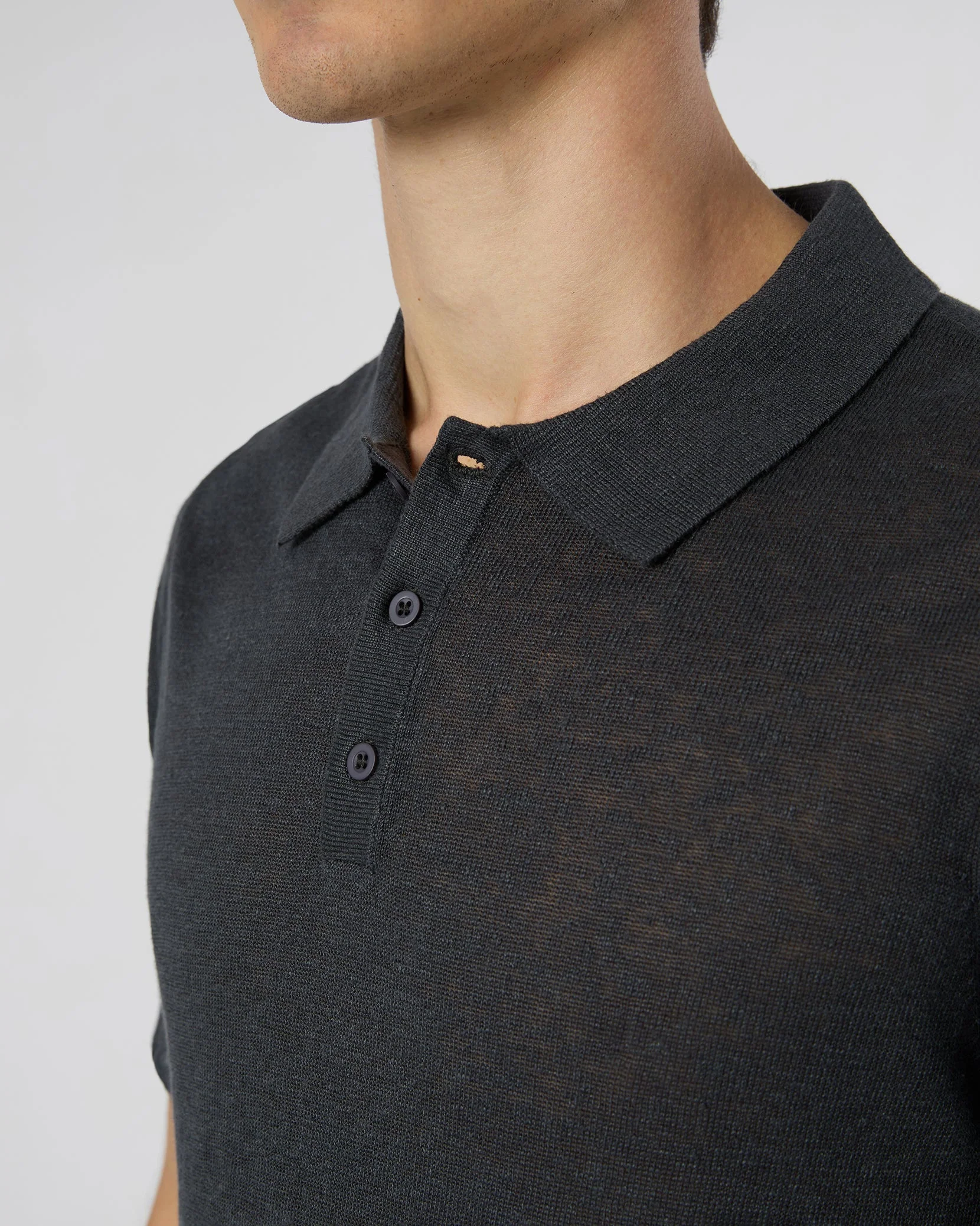 Mens | Linen Polo Sweater | Gunmetal - Image 3