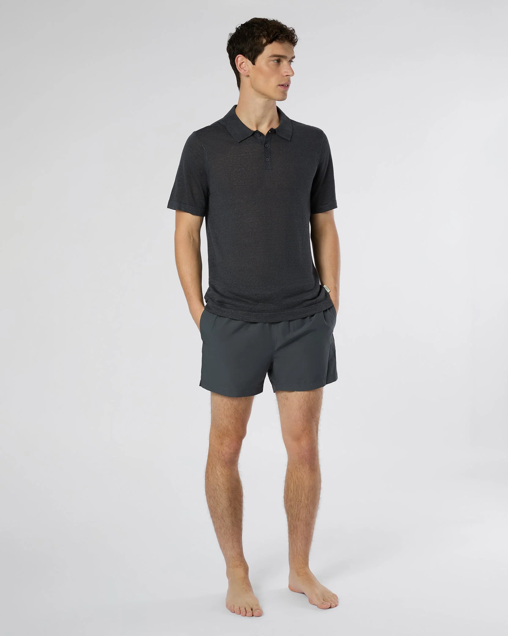 Mens | Linen Polo Sweater | Gunmetal - Image 4