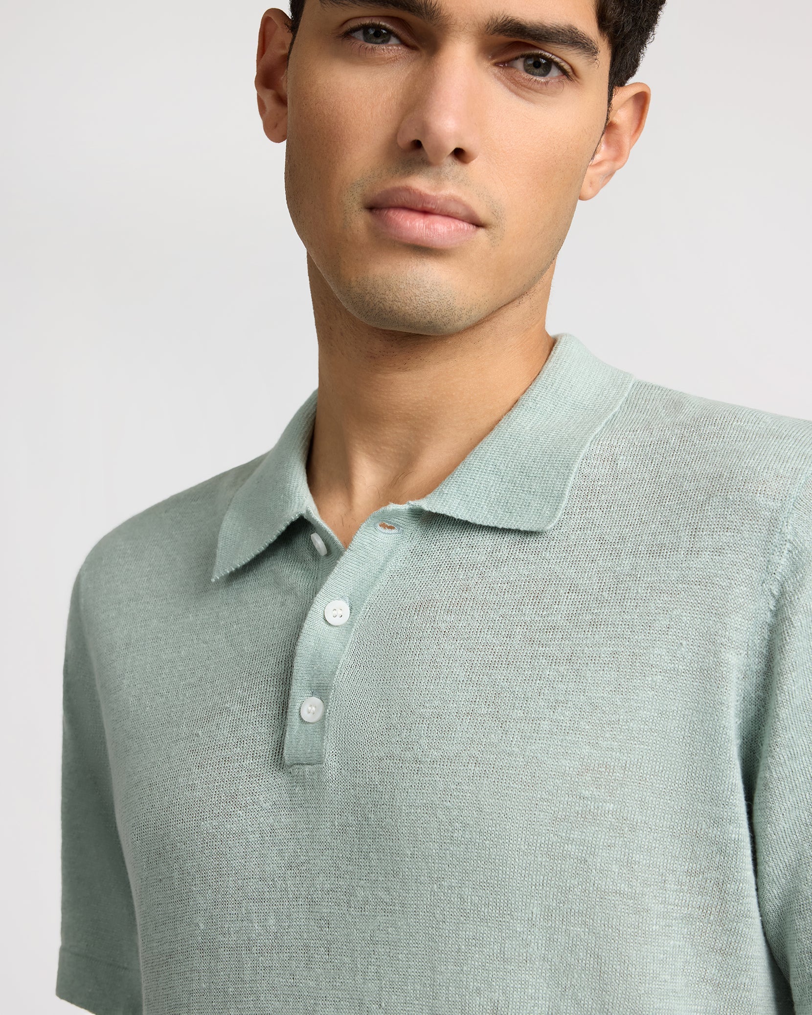 Mens | Linen Sweater Polo | Washed Olive - Image 4