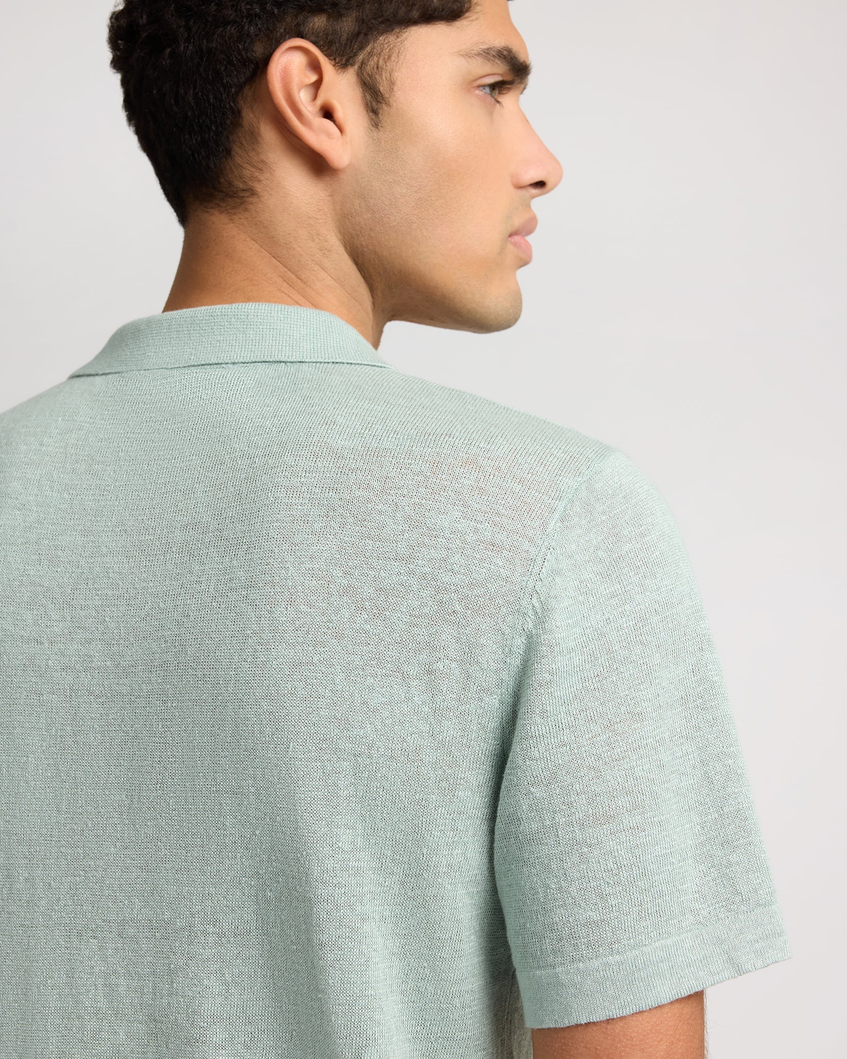 Mens | Linen Sweater Polo | Washed Olive - Image 6