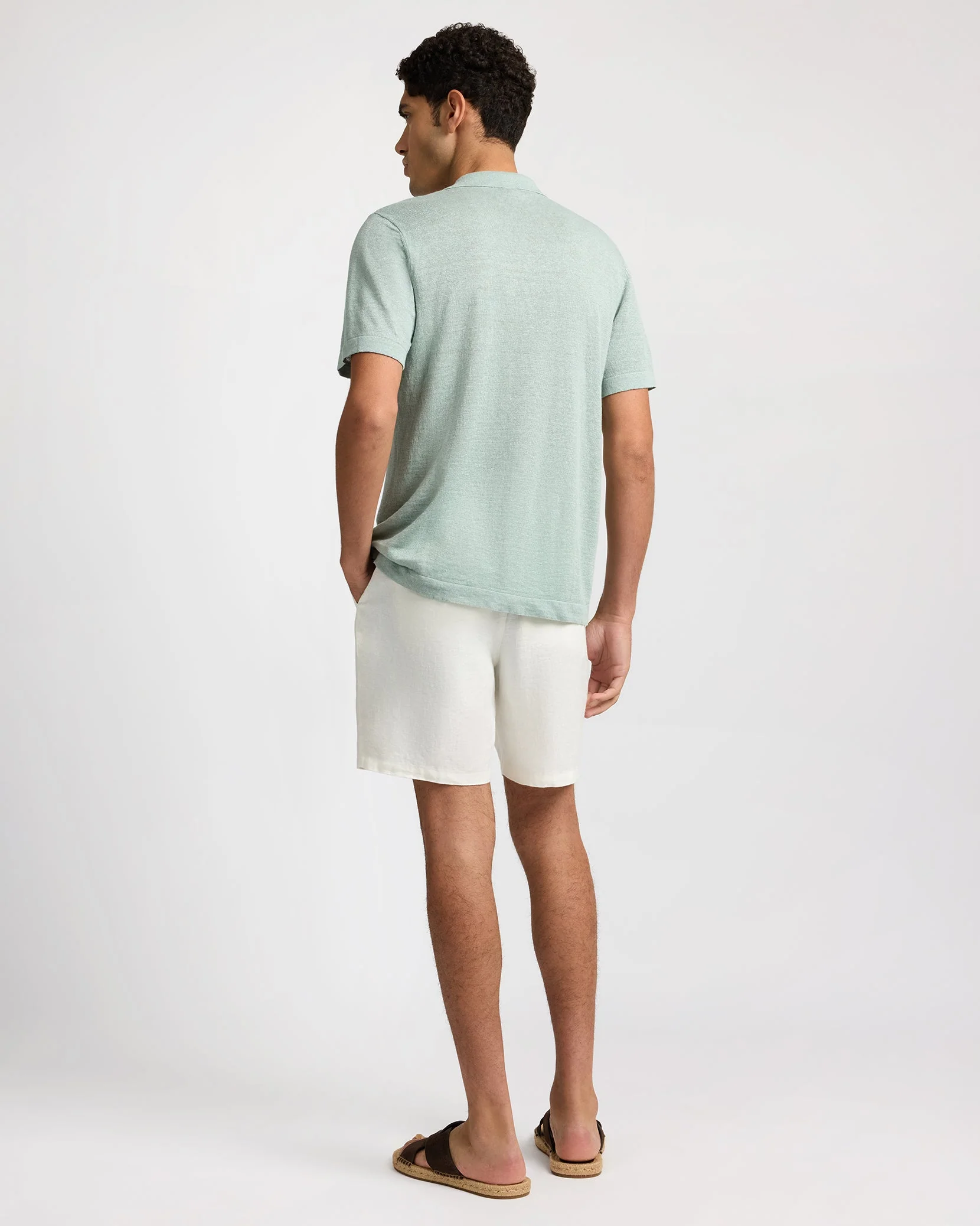 Mens | Linen Sweater Polo | Washed Olive - Image 8